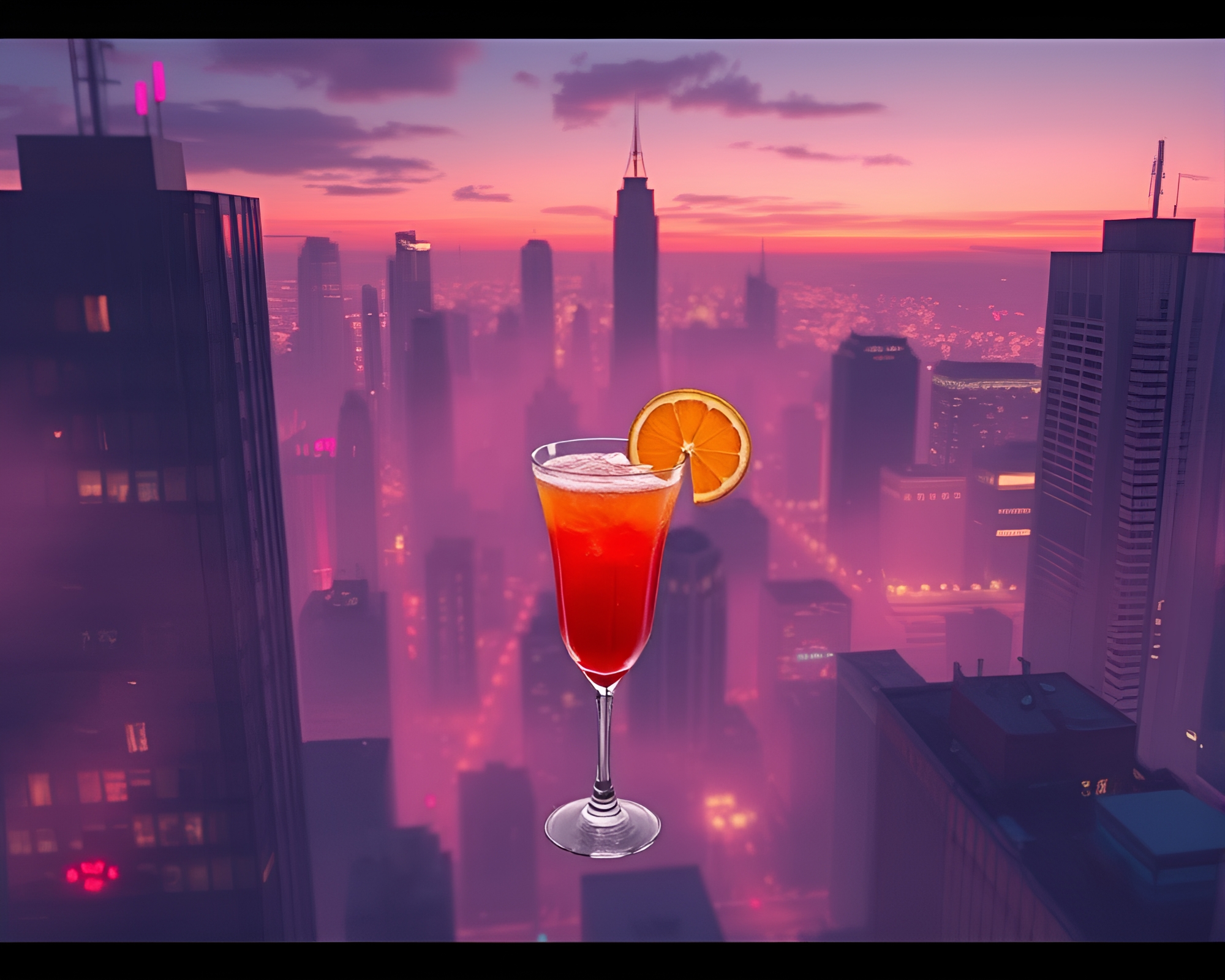 Digital Twilight Haze: Blood Orange Cocktail Pixel Art – free AI stock image