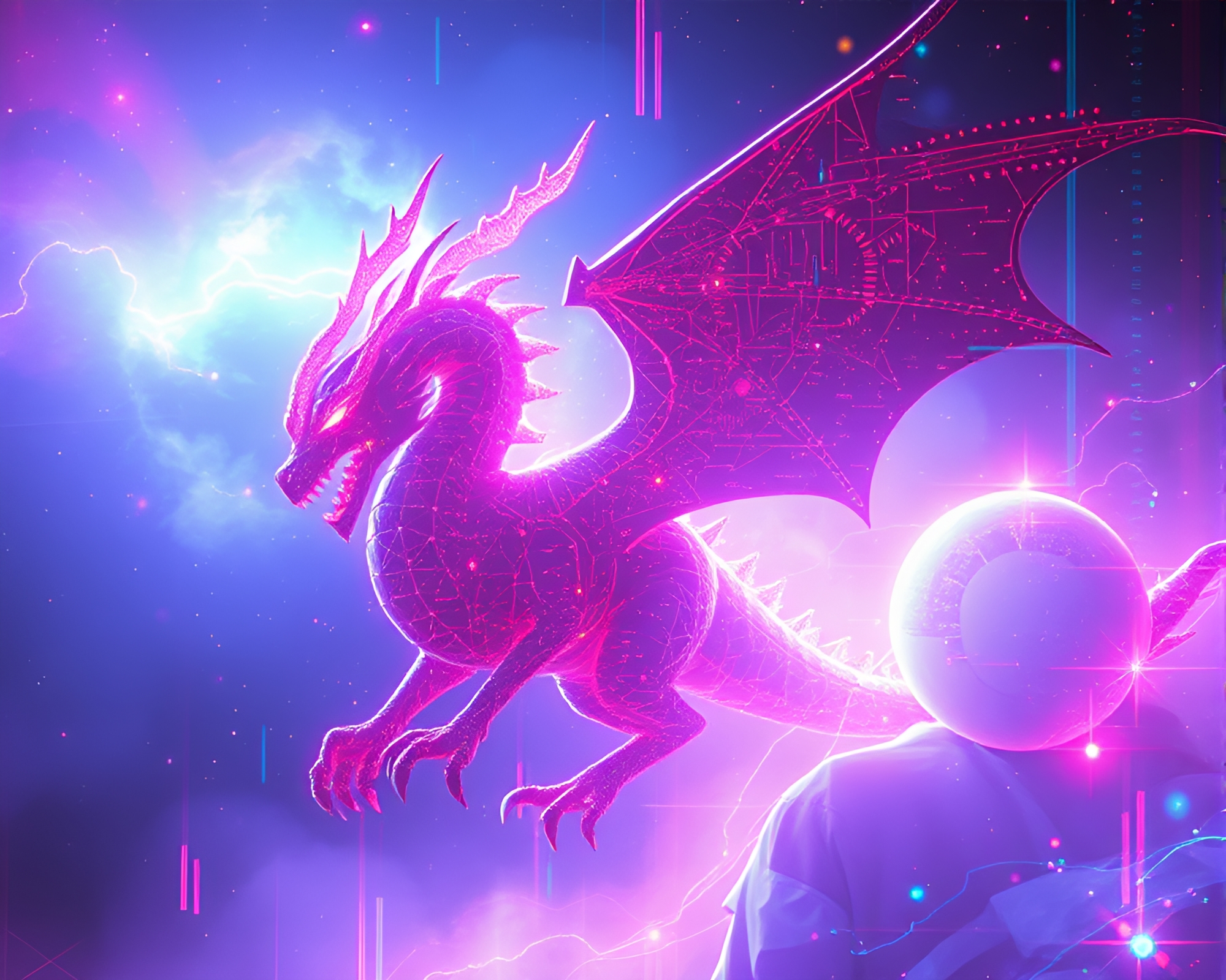Glitch Artifacts Illuminate Celestial Dragon in Bright Midday – free AI stock image
