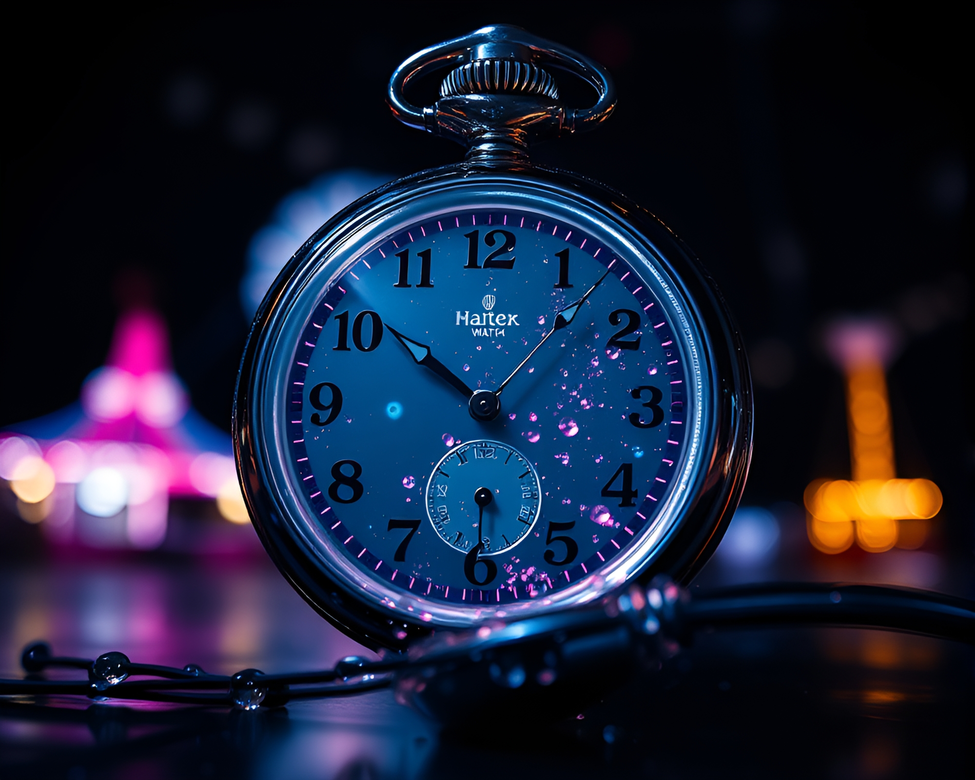 Algorithmic Art: Pocket Watch Distortion Carnival Lights – free AI stock image