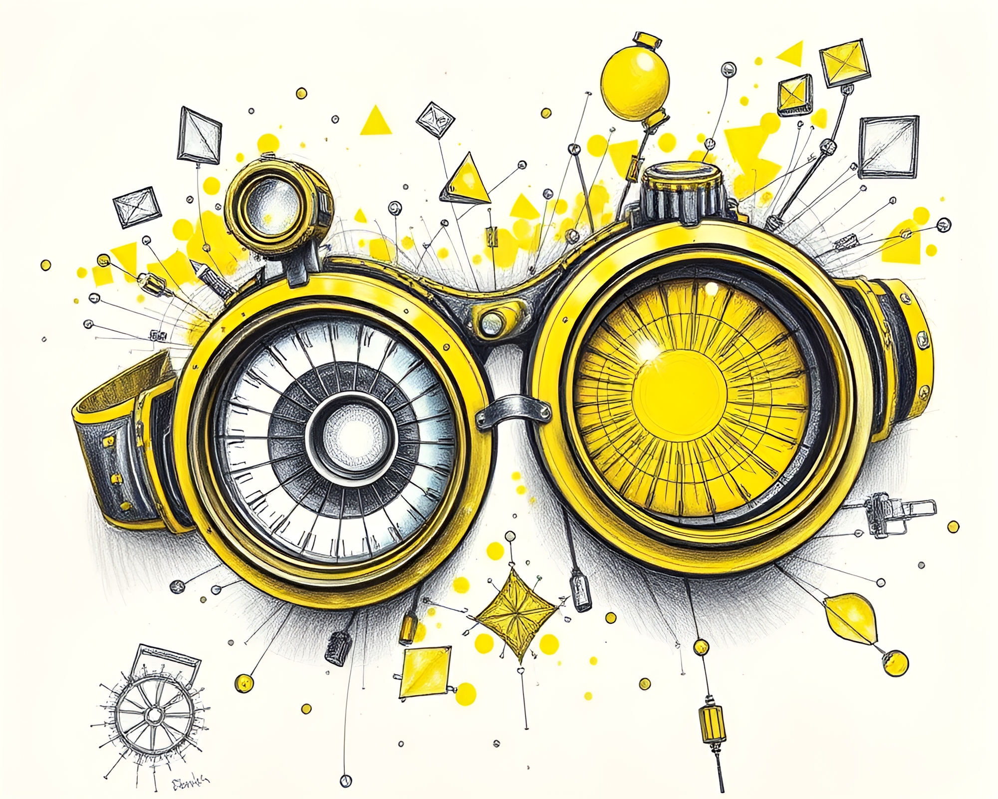 Steampunk Goggles in Lemon Kaleidoscope Sketch – free AI stock image