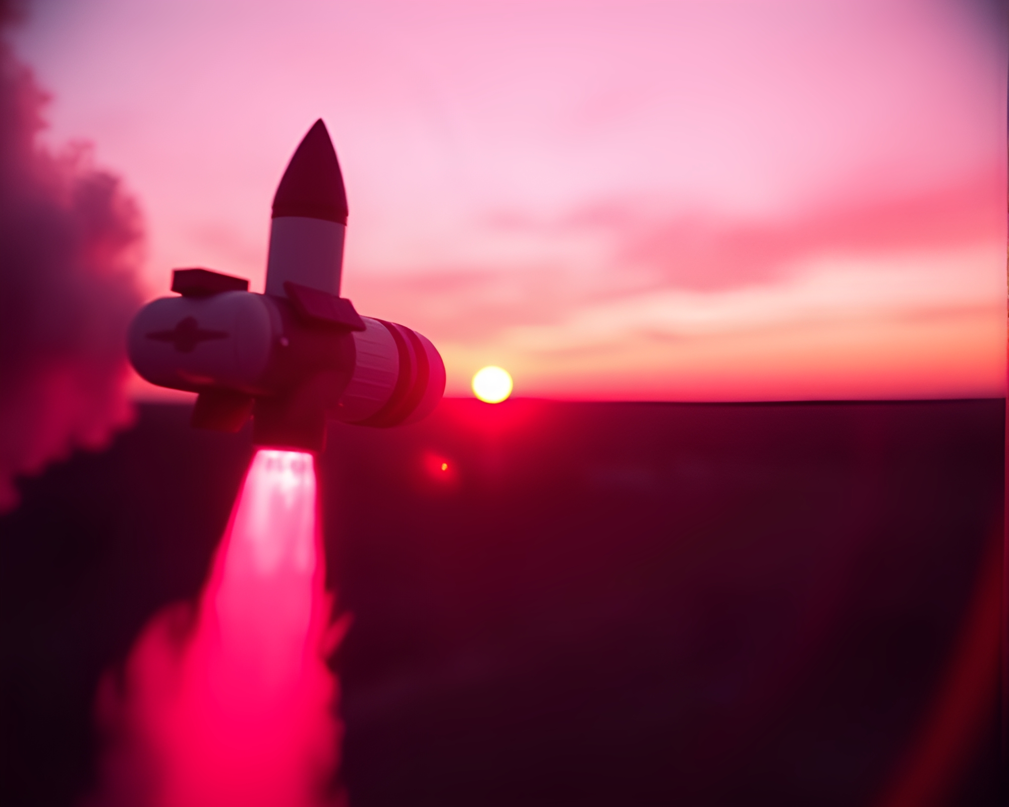 Sunrise Rocket Launch With Split Focus Diopter Effect – free AI stock image