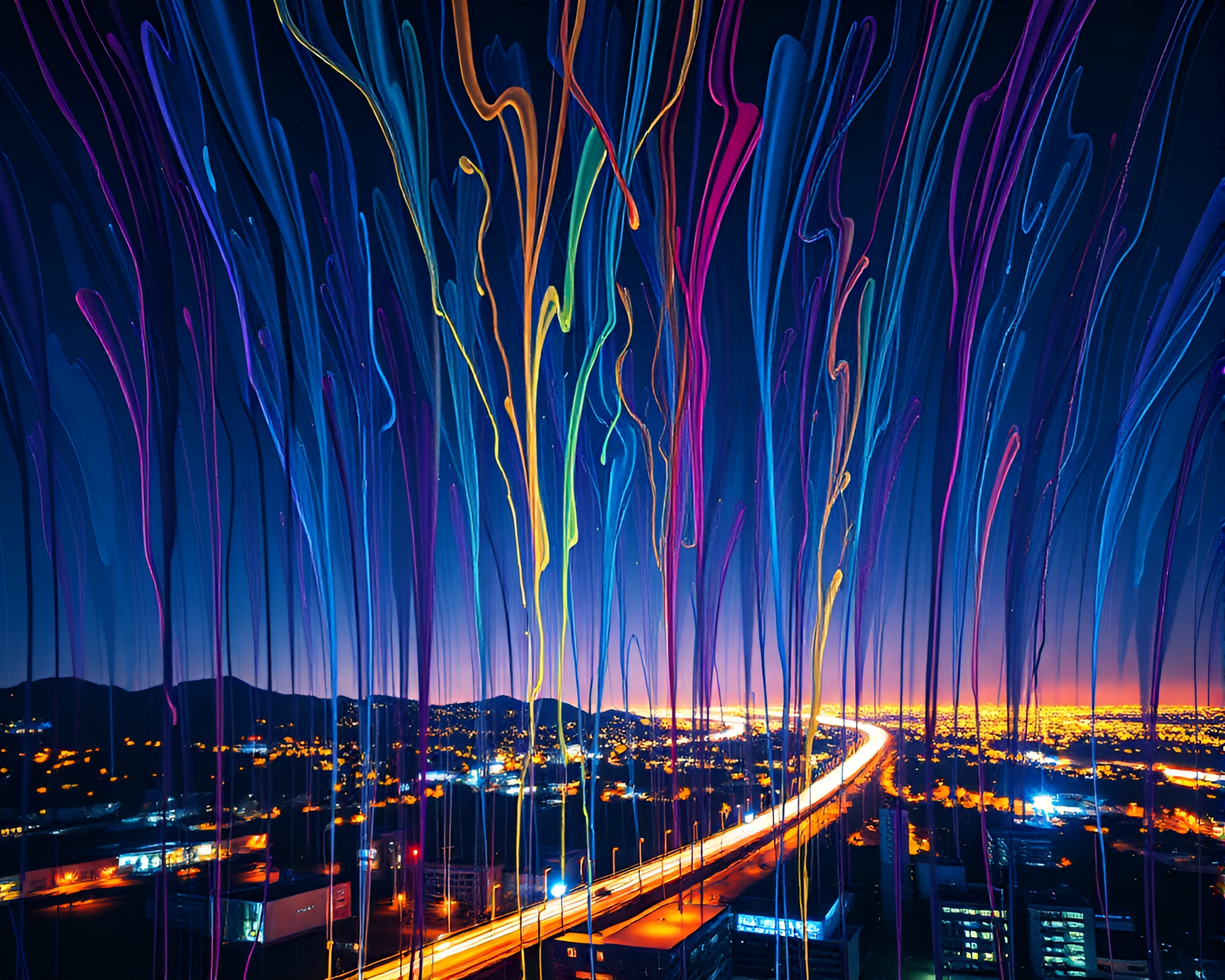 Astral City Lights: Geometric Abstraction – free AI stock image
