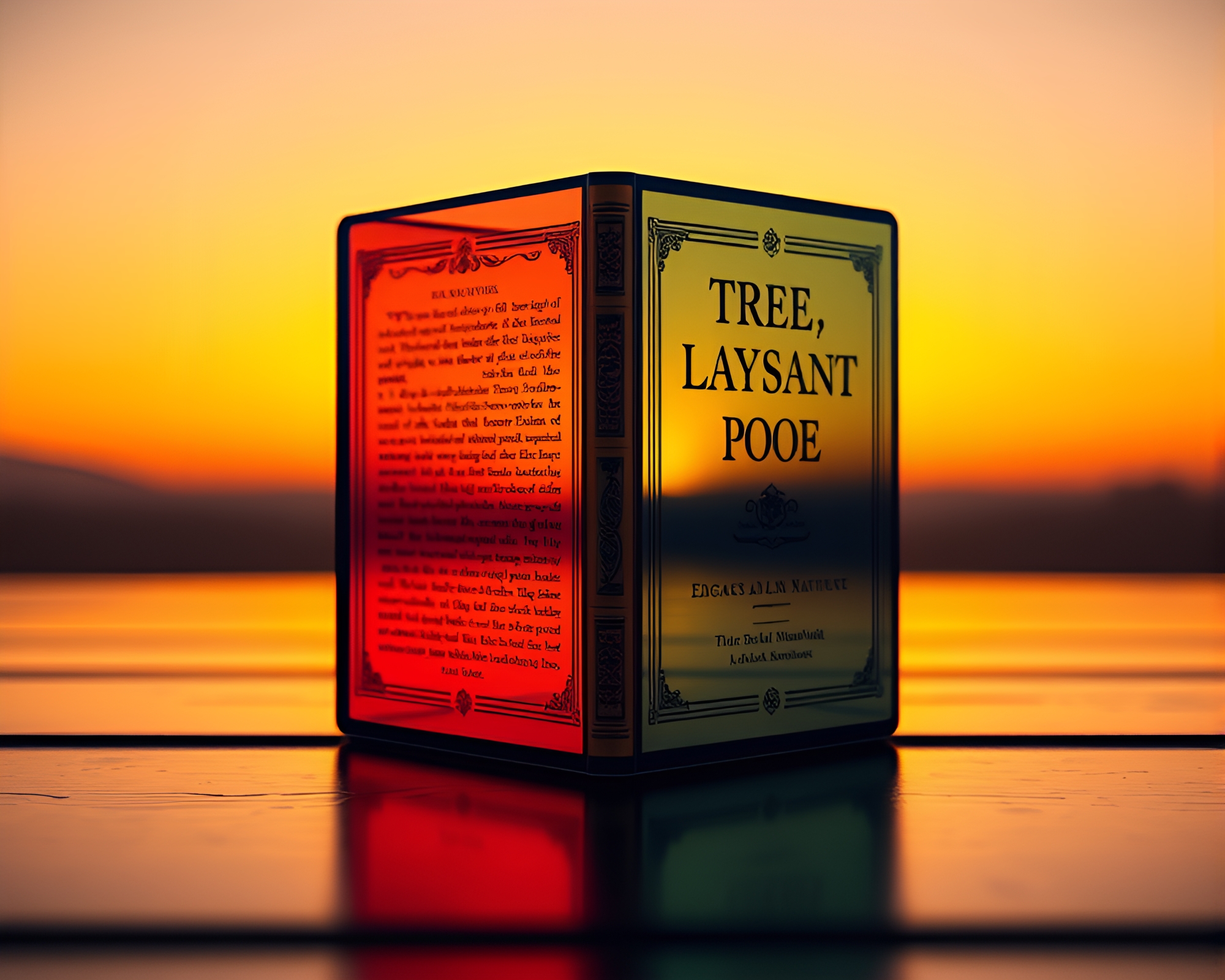 Ethereal Poe-inspired sunset in low-poly glass world – free AI stock image