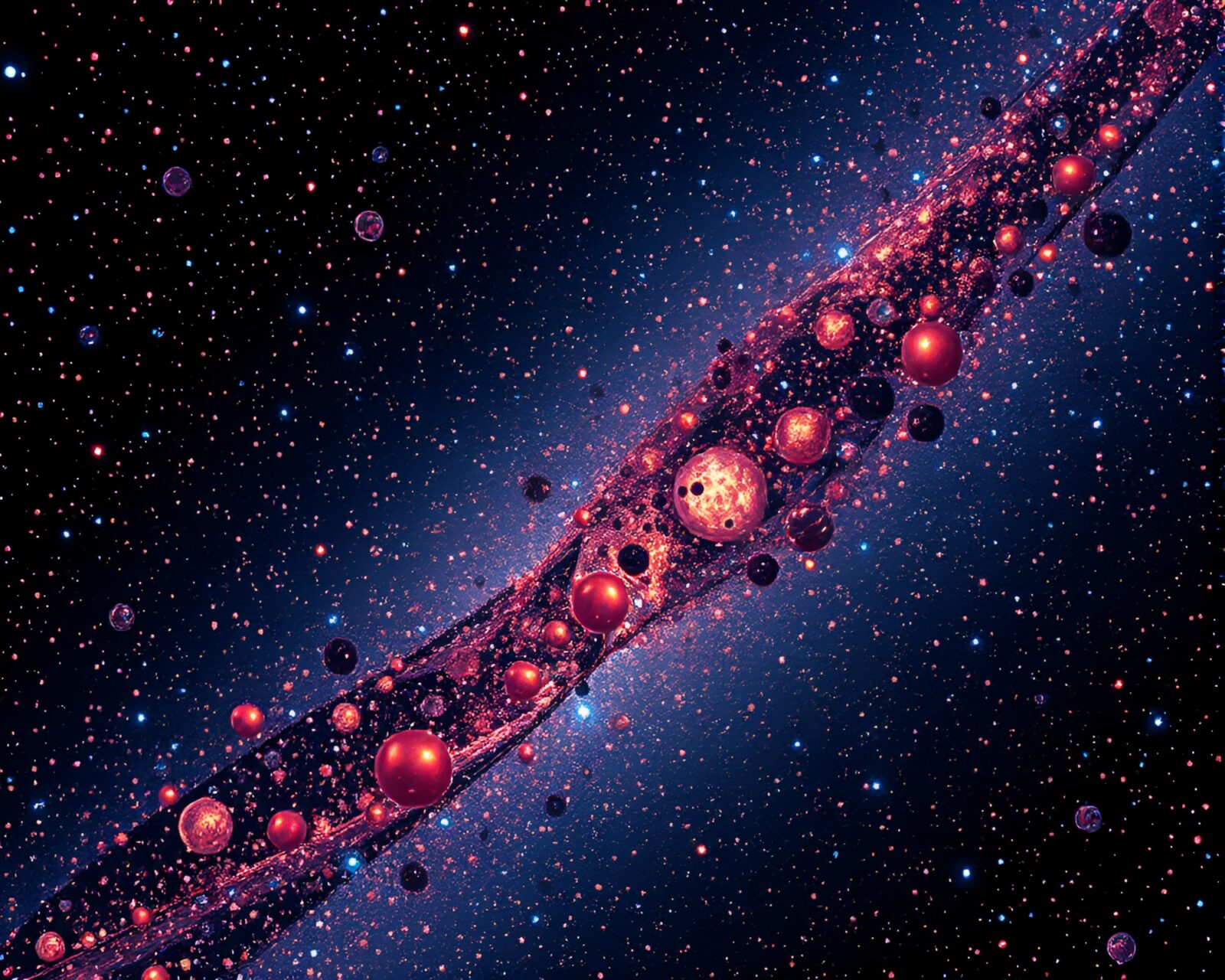Abstract satellite art with metallic sheen zoom burst effect