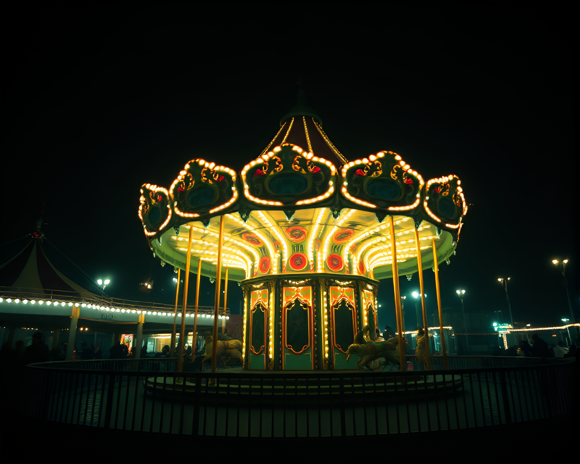 Architectural Film Grain Carnival Carousel Negative Space – free AI stock image