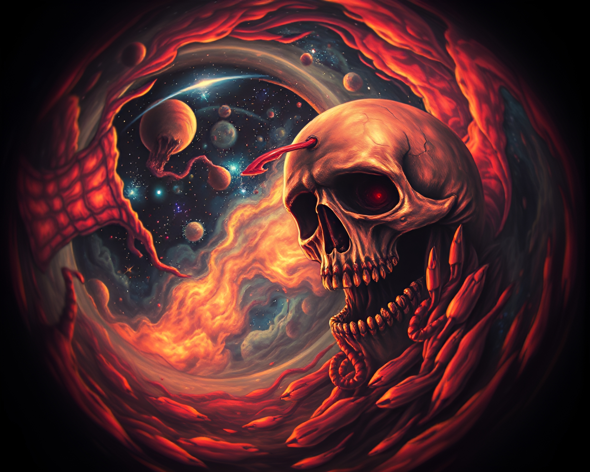 Eldritch Worlds: Fisheye Abyss of Cosmic Horror – free AI stock image