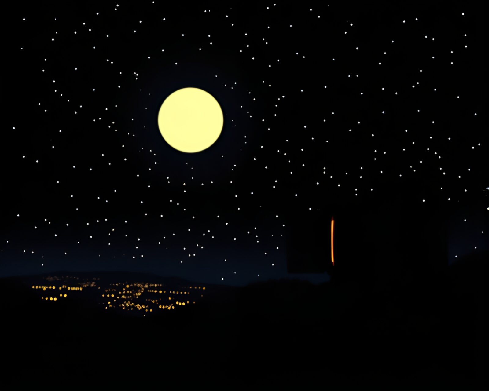Night scene with Morse code dots under eerie moonlight