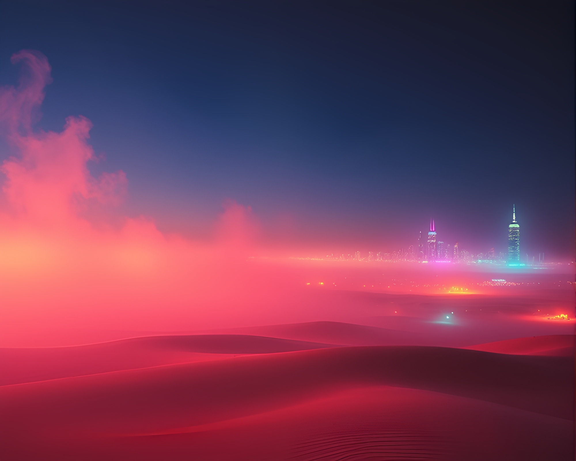 Neon Mirage: Desert City in Vapor Glow – free AI stock image