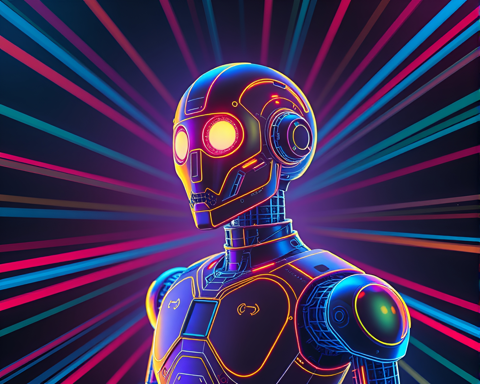 Robot in Stained Glass Leading Lines Composition – free AI stock image