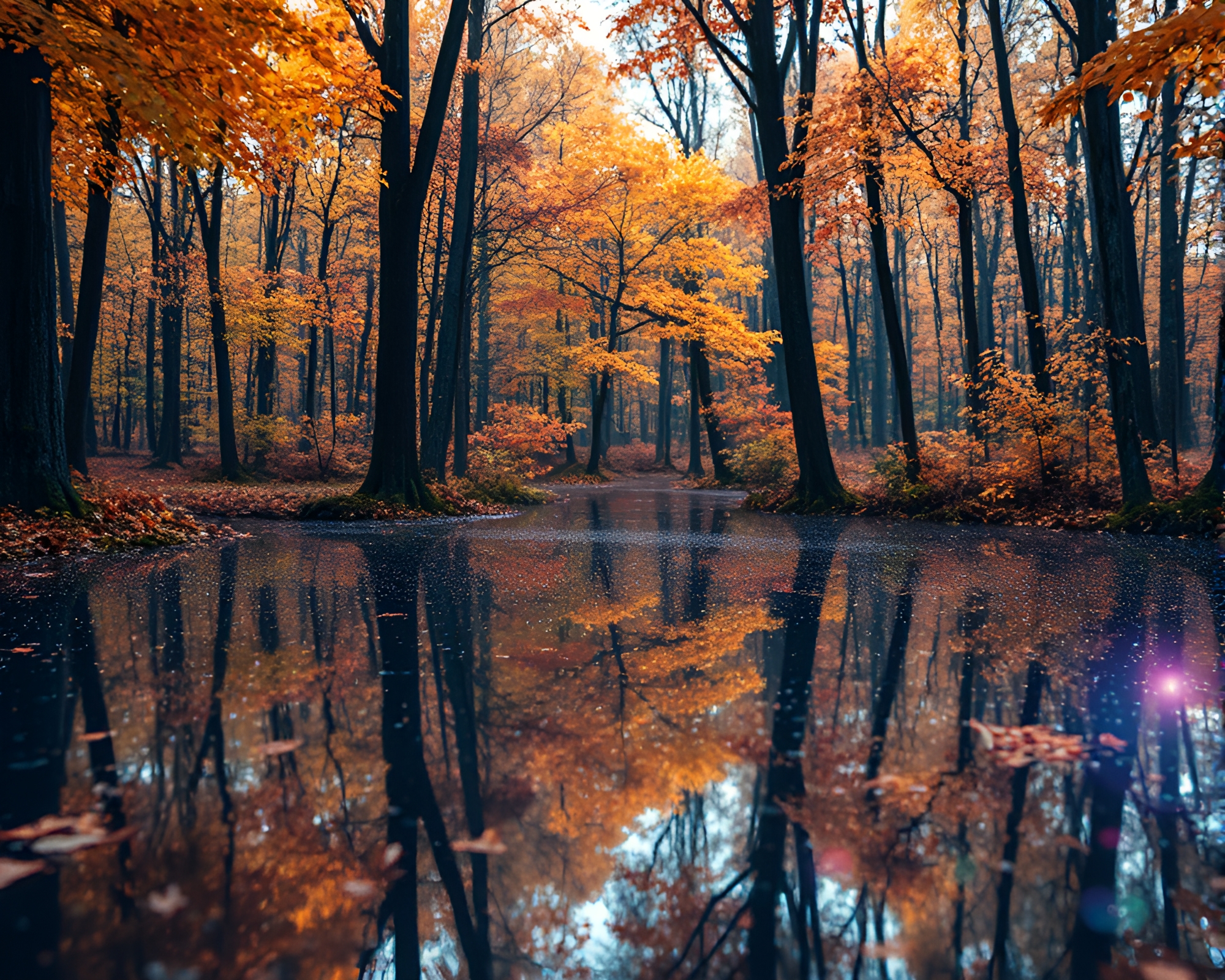 Holographic Autumn Forest Reflections – free AI stock image