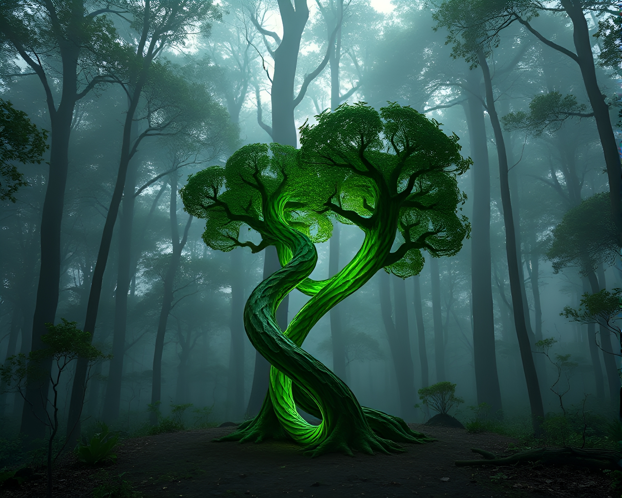 Enigmatic Trumpet Vortex in Forest Green Bio-Organic Twist – free AI stock image