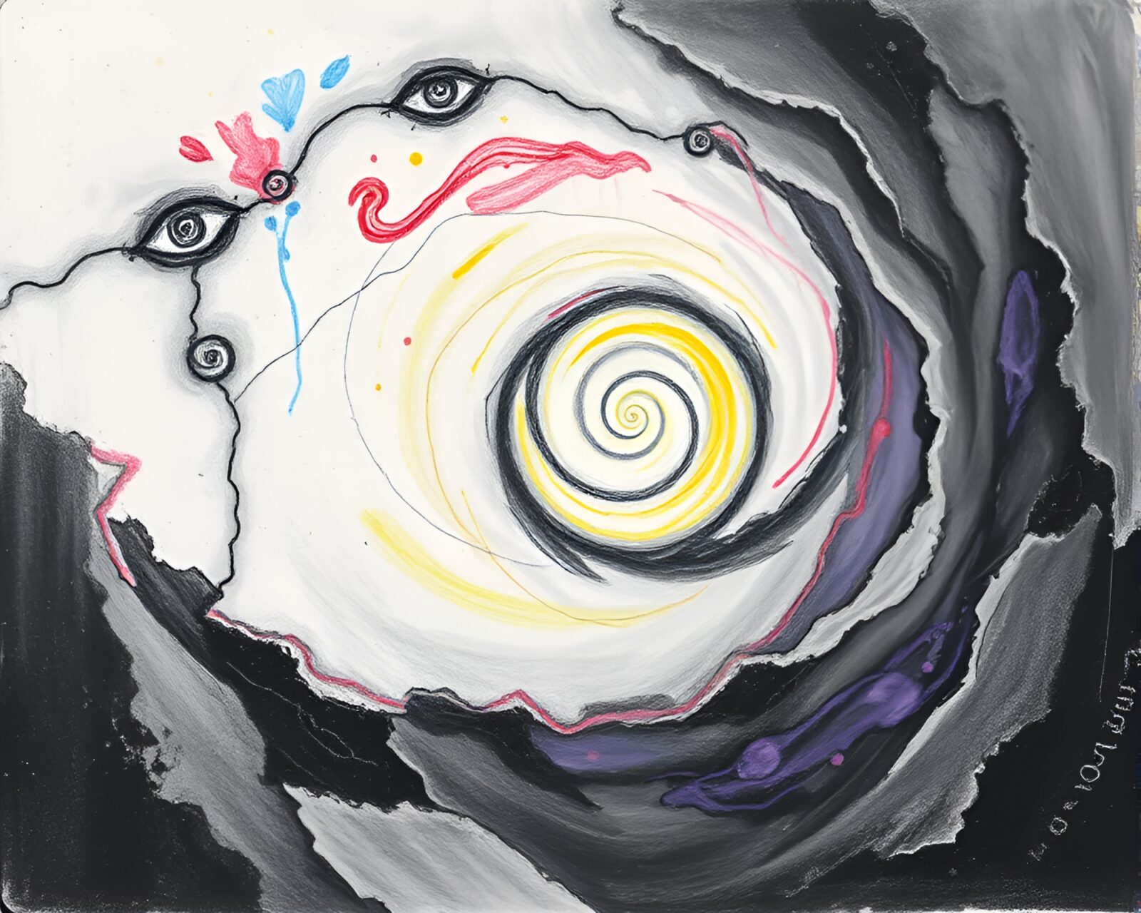 Abstract cave art with intricate spiral design in warm light