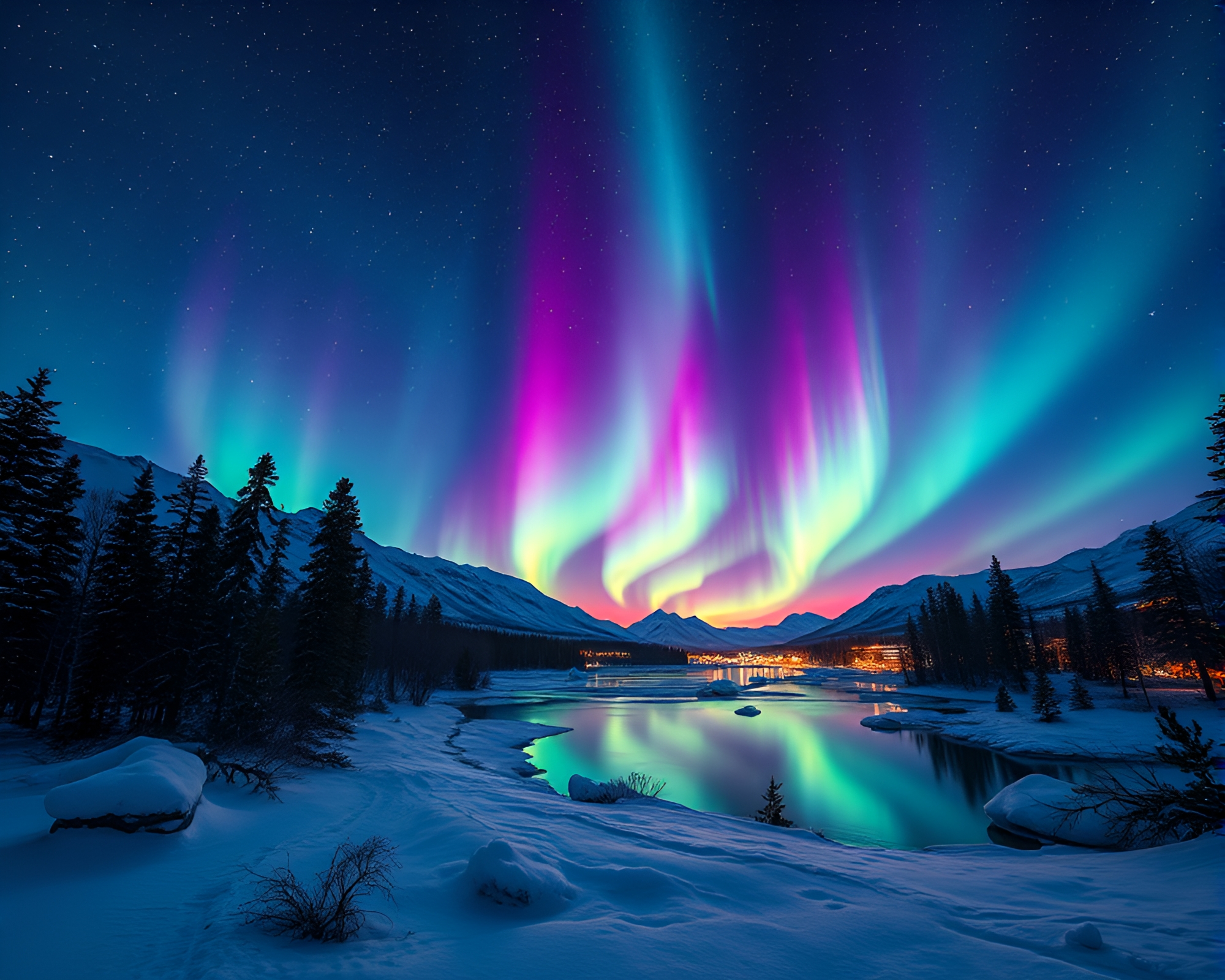 Northern Lights Retro Scanlines View – free AI stock image
