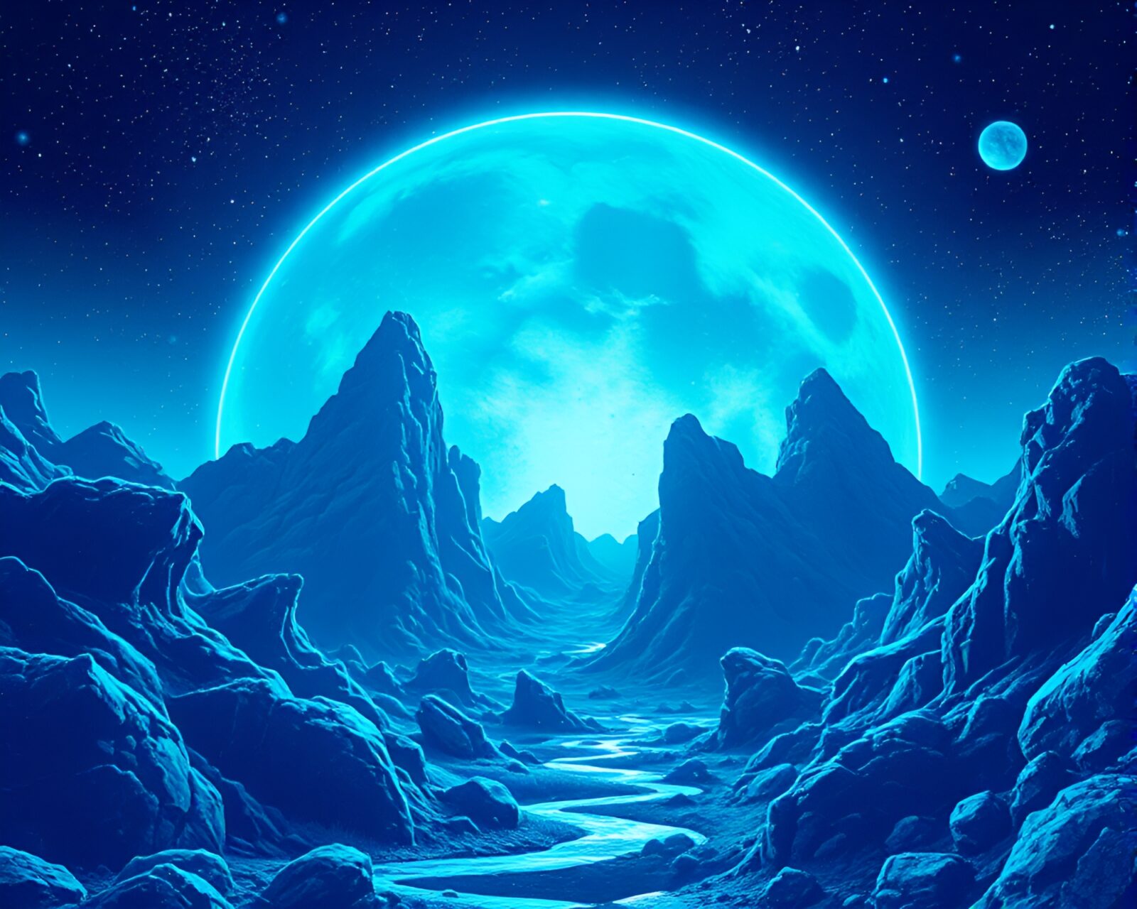 Surreal illustration of cosmic horror in icy blue vaporwave style