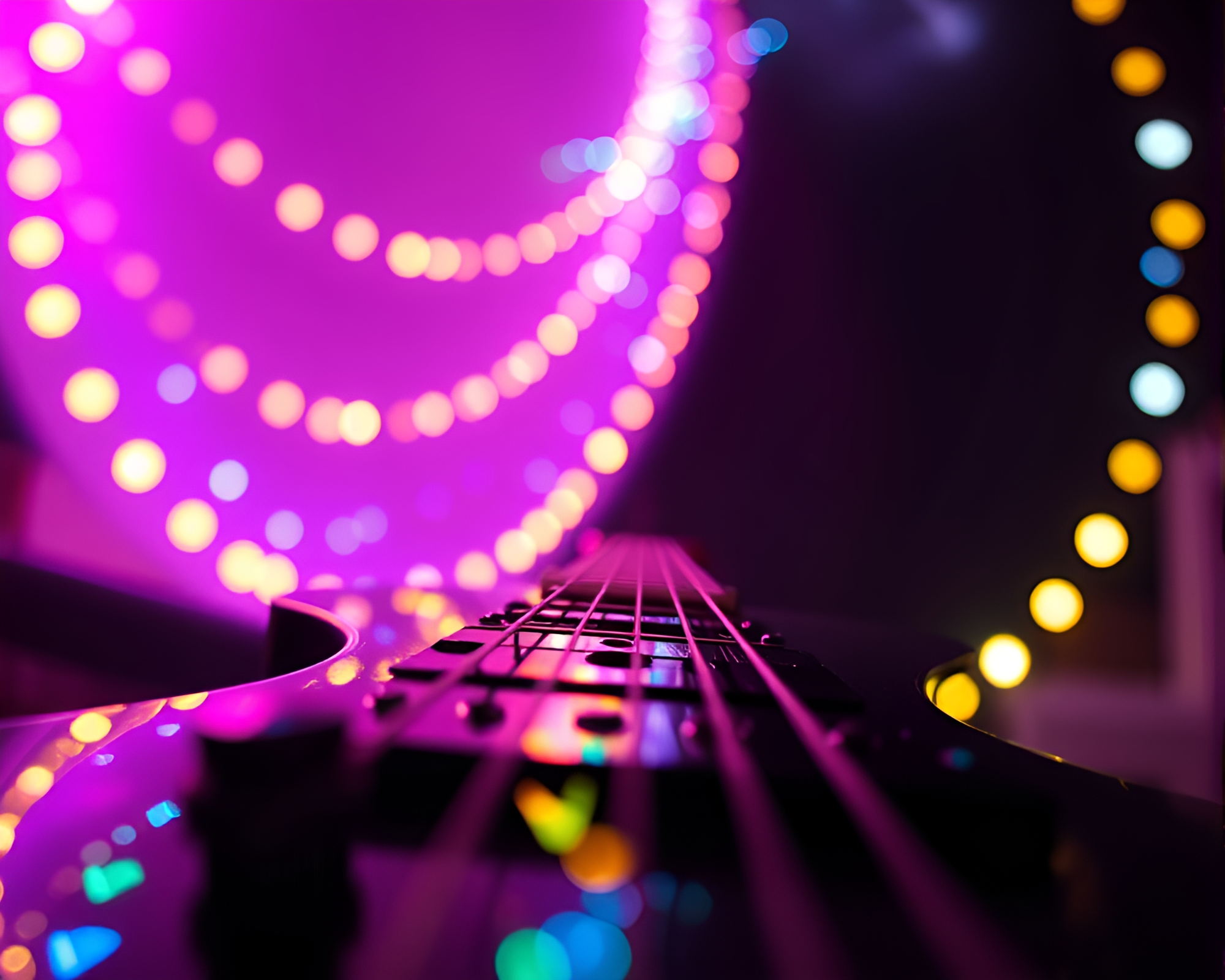 Ultraviolet Guitar Serenade Under Enchanted Sparkling Lights – free AI stock image