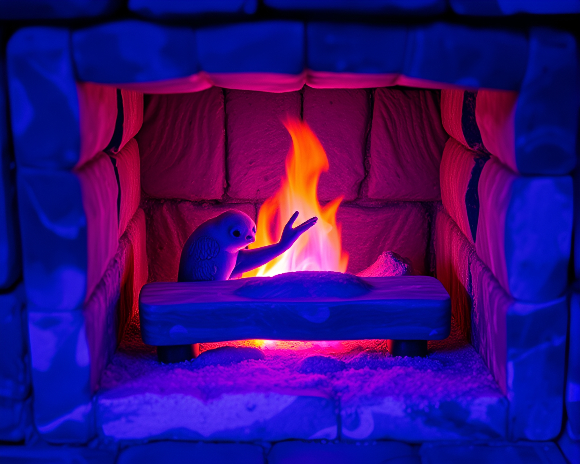 Marbled Cake Hatching in Thermal Imaged Fireplace Glow – free AI stock image