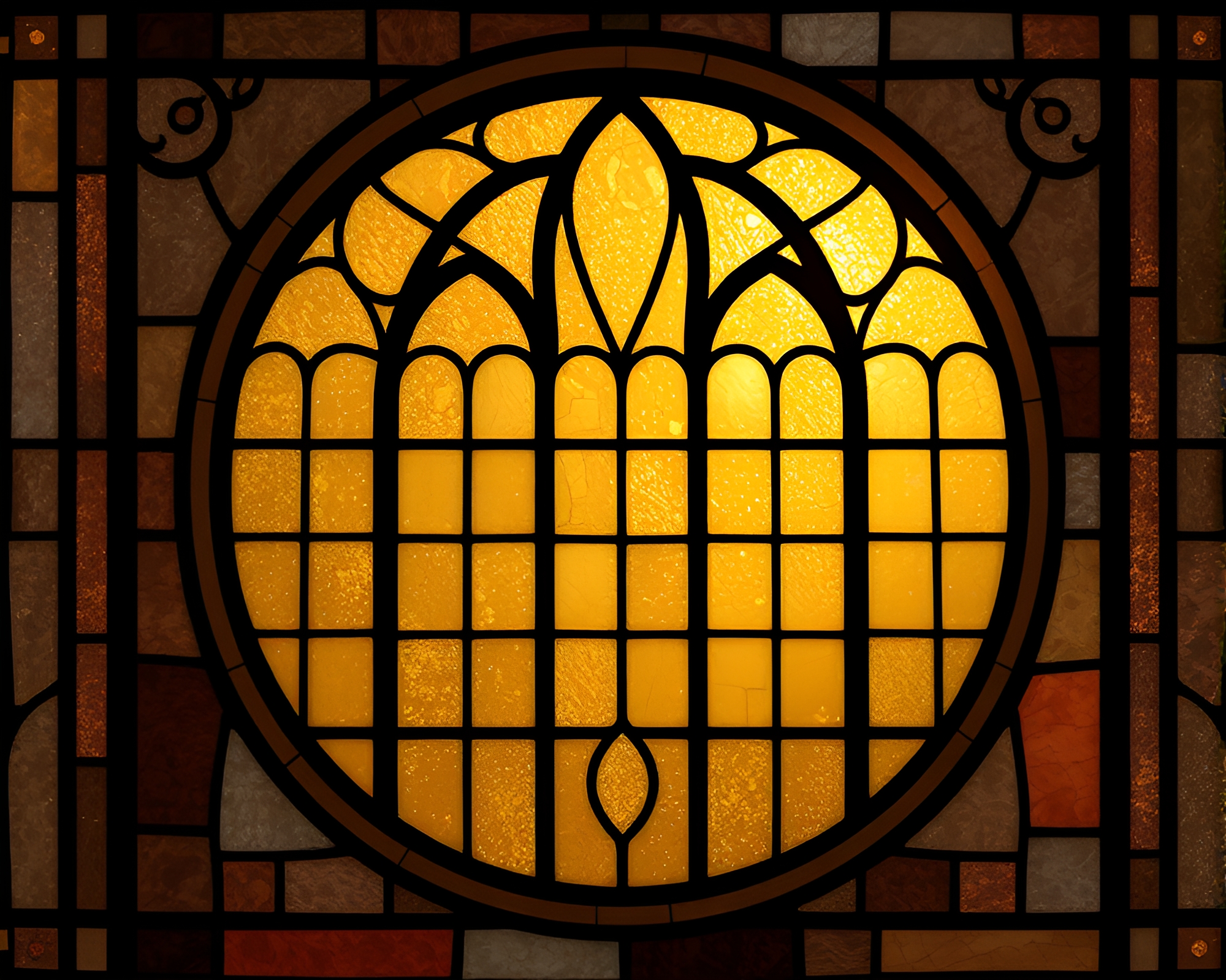 Elegant Stained-Glass Window Design with Gold Foil Accents – free AI stock image