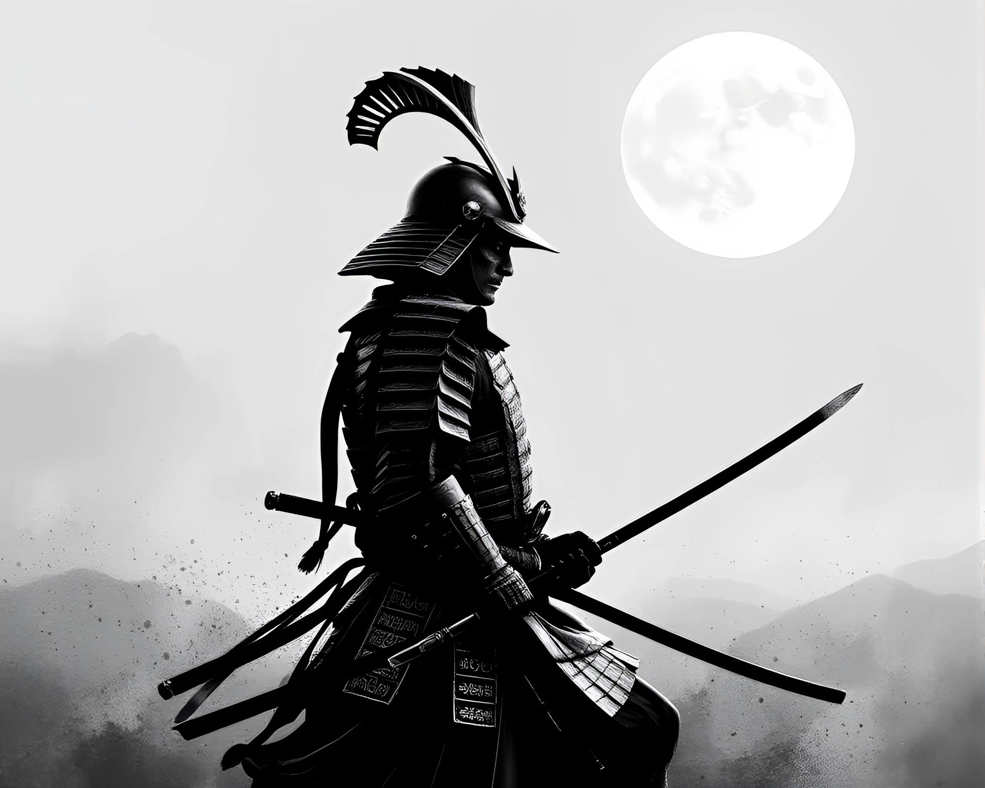 Foil-Stamped Samurai Warrior in Lunar Grayscale – free AI stock image