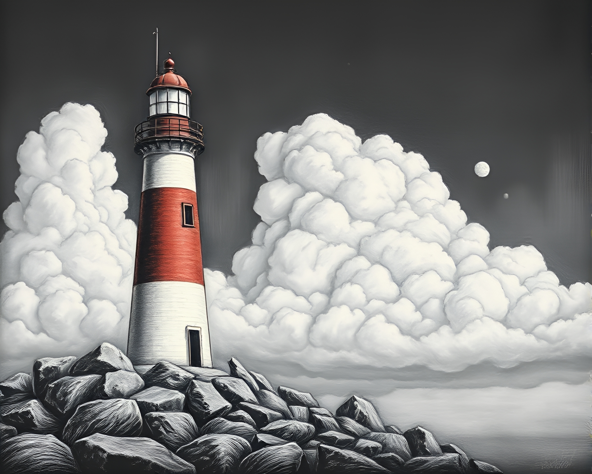 Abandoned Lighthouse Among Retro Cloudscanines – free AI stock image
