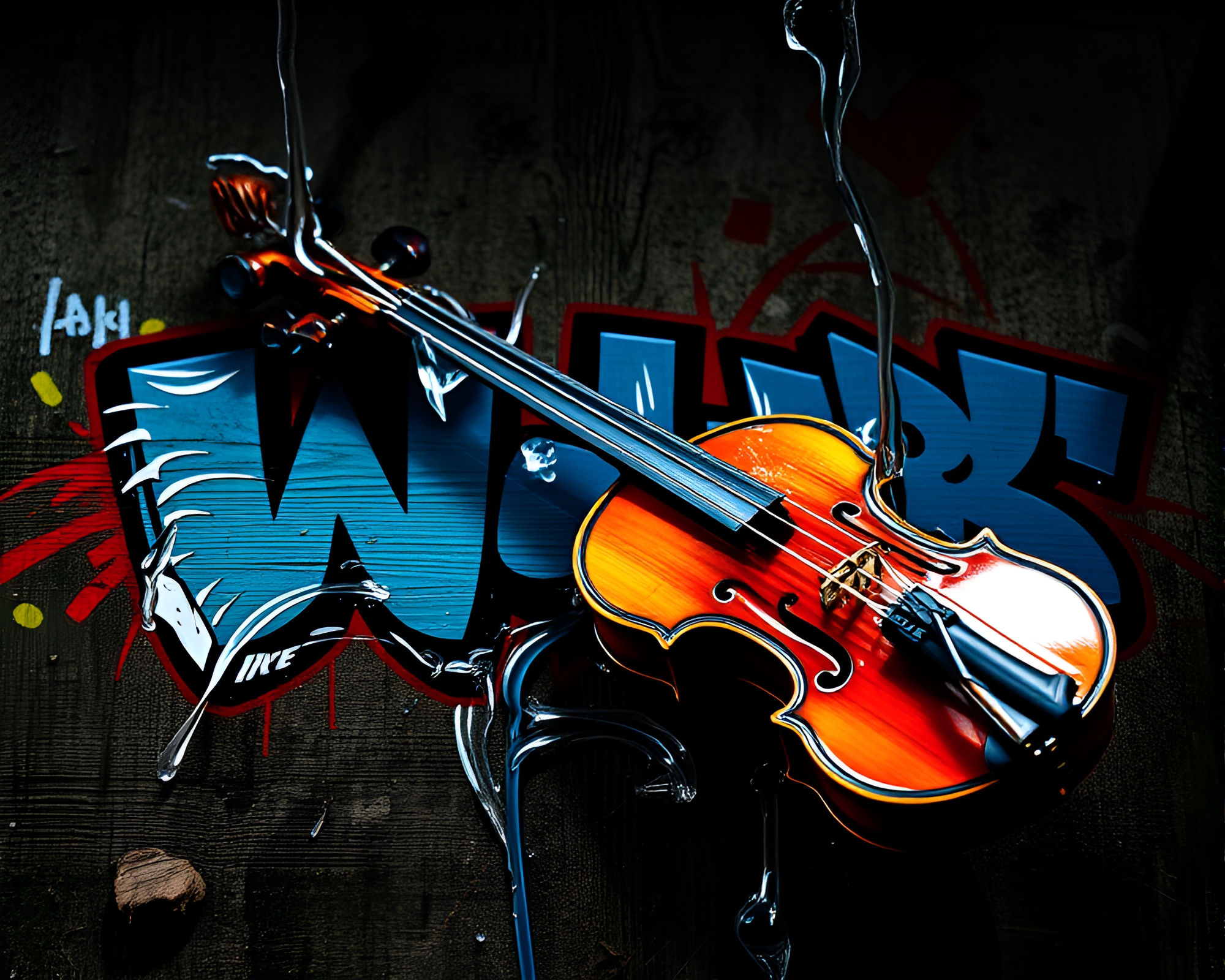 Graffiti Violin Spotlight Reflections – free AI stock image