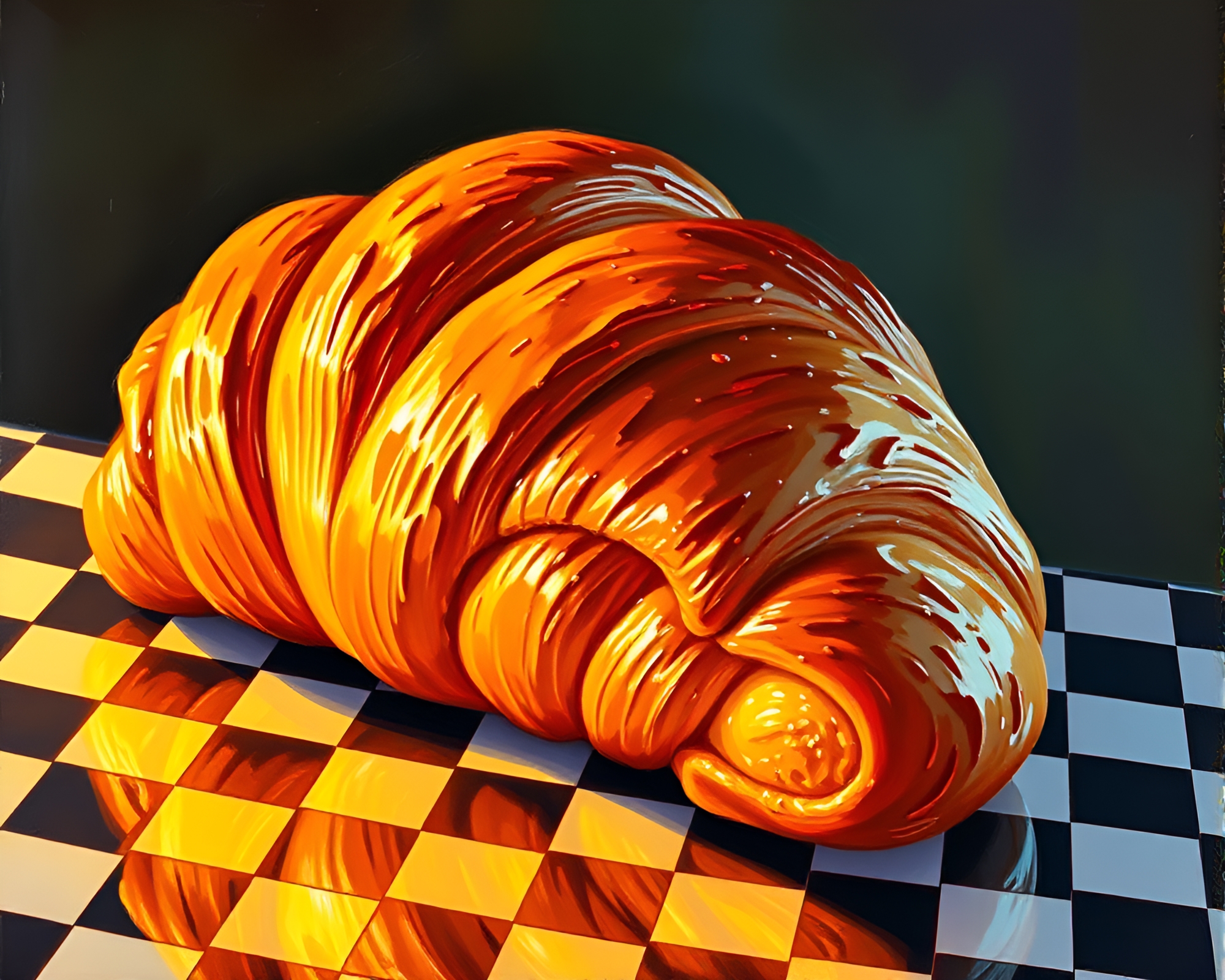 Golden Hour Croissant Checkered Acrylic Painting – free AI stock image