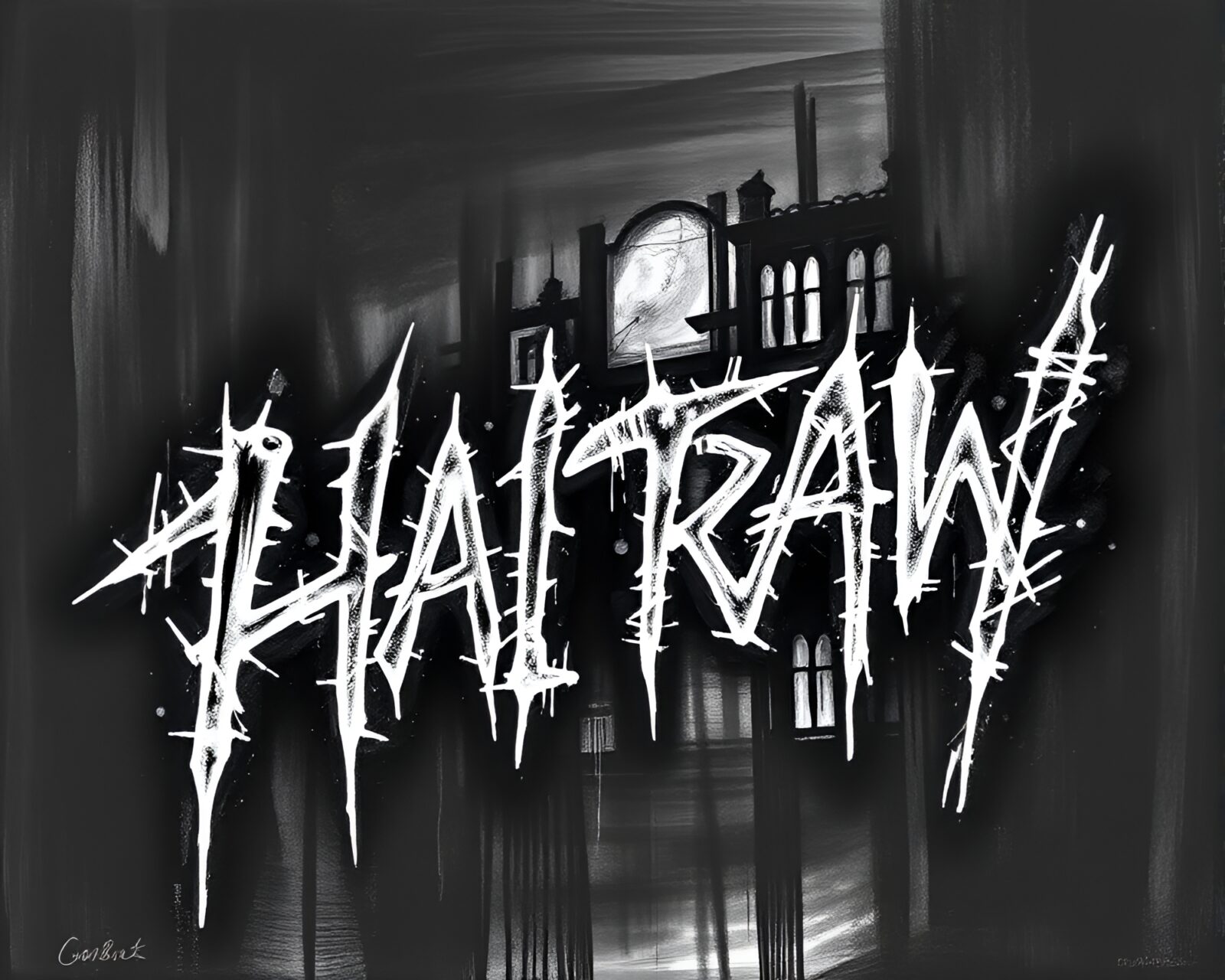 Black and white abstract art depicting a nightmarish Lovecraftian creature