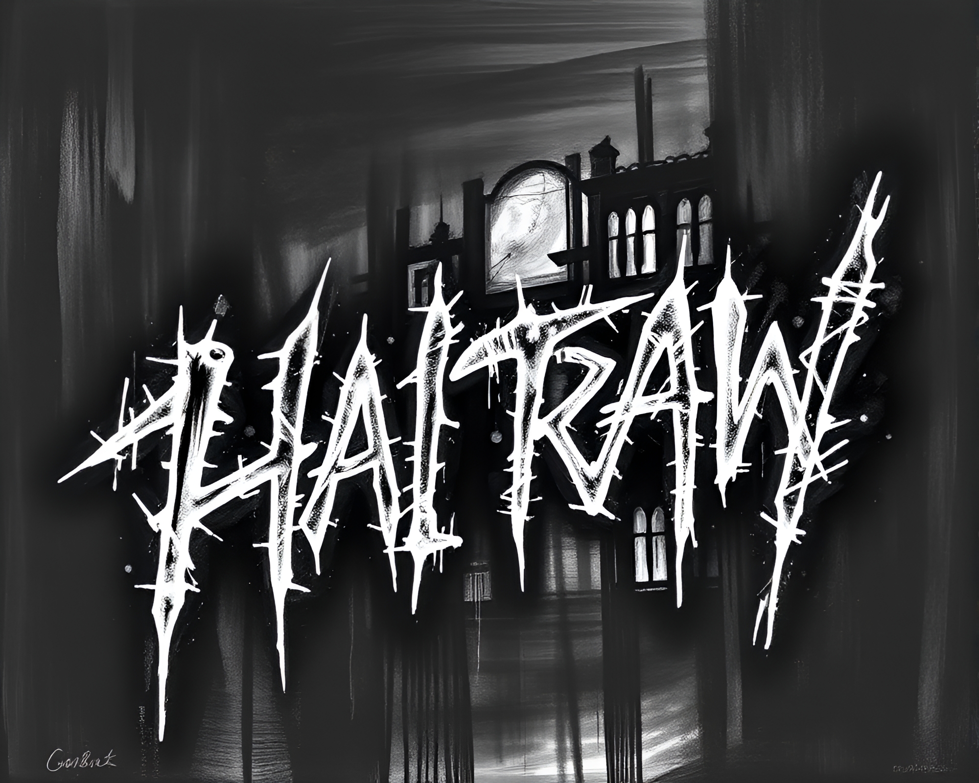 Lovecraftian Horror Charcoal Sketch in Neon Graffiti – free AI stock image