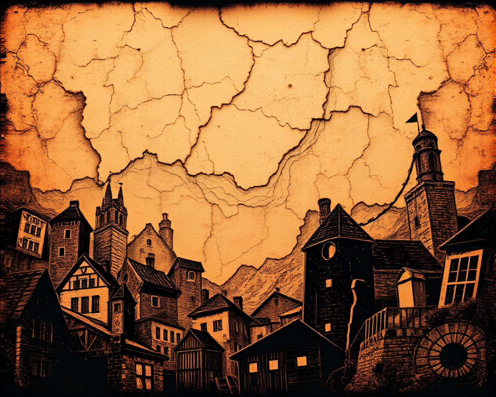 Surreal voxel art composition with linocut textures and dreamy lighting
