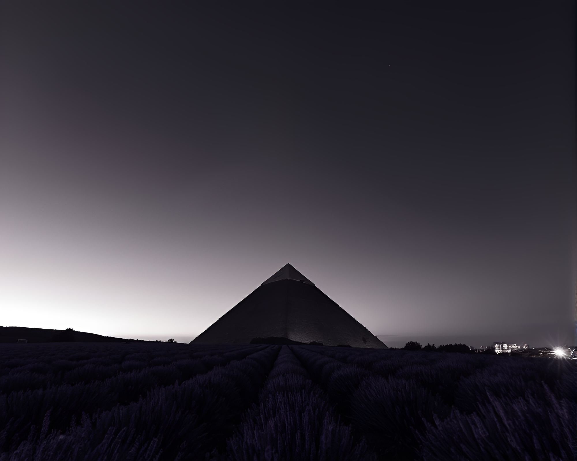 Majestic Lavender Twilight Pyramid Monochrome Aerial View – free AI stock image