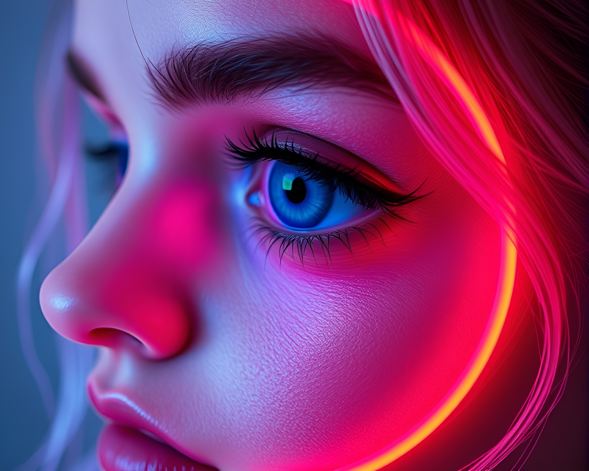 Futuristic Smart Contact Lens Neon Explosion – free AI stock image