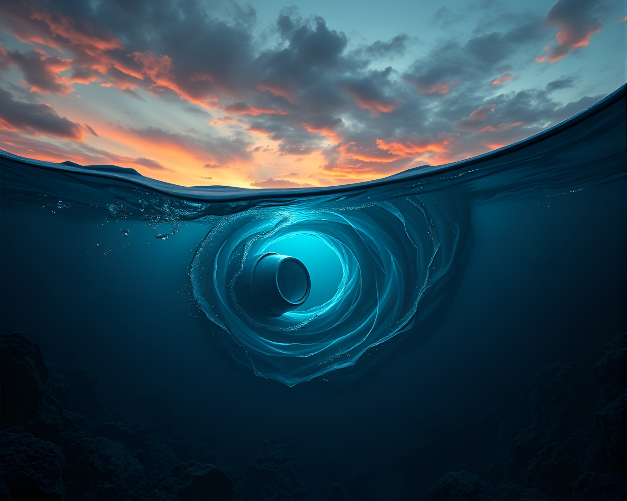 Twilight Submarine Vortex Twist Design – free AI stock image