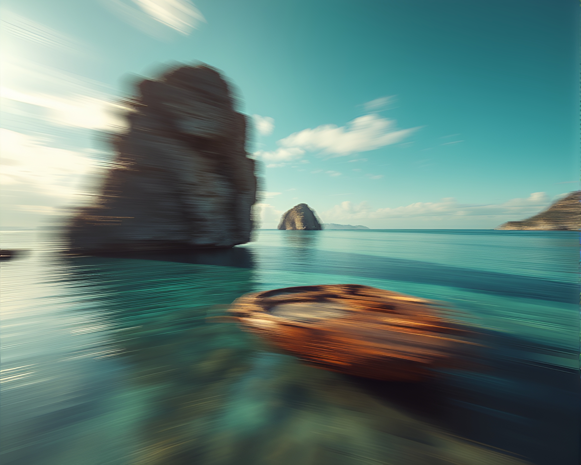 Surreal Floating Island in Pan Motion Blur Vignette – free AI stock image
