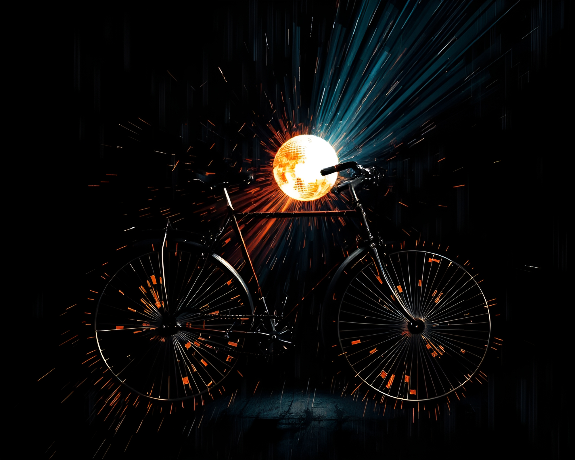 Bicycle Charcoal Strokes Merge with Disco Ball Glitch – free AI stock image