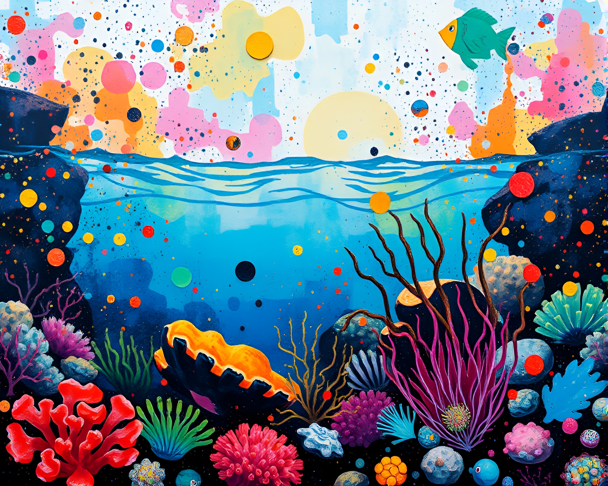 Prism Refraction in Reef: Stencil Art Splatter Palette – free AI stock image