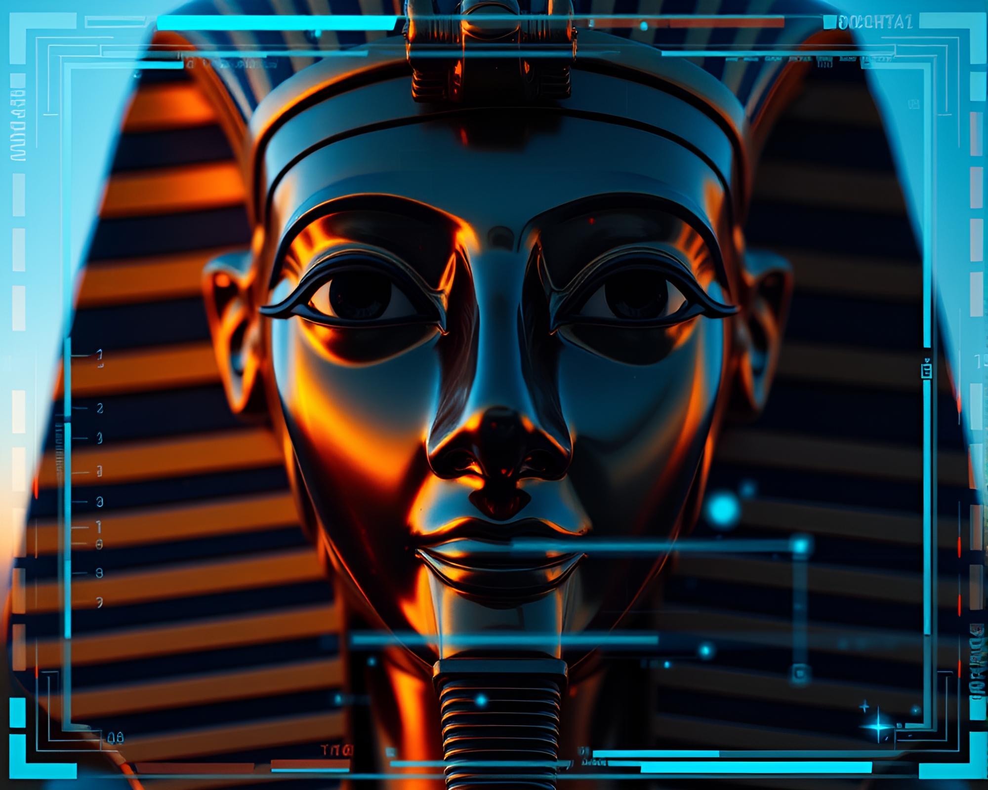 Futuristic Pharaoh’s Mask at Twilight Blue Hour – free AI stock image