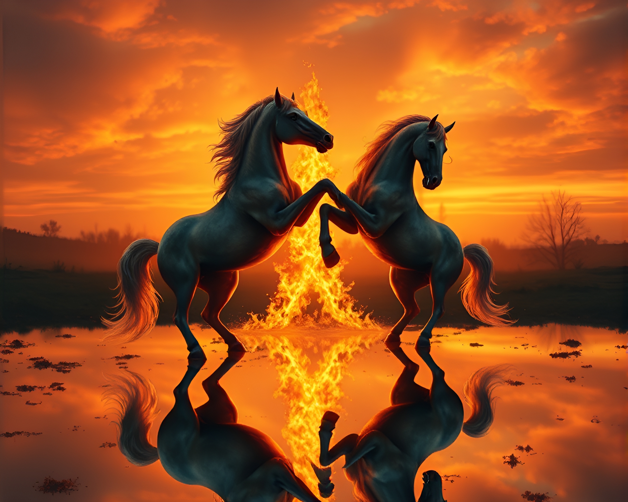 Enchanting Centaur Double Reflection by Bonfire Light – free AI stock image