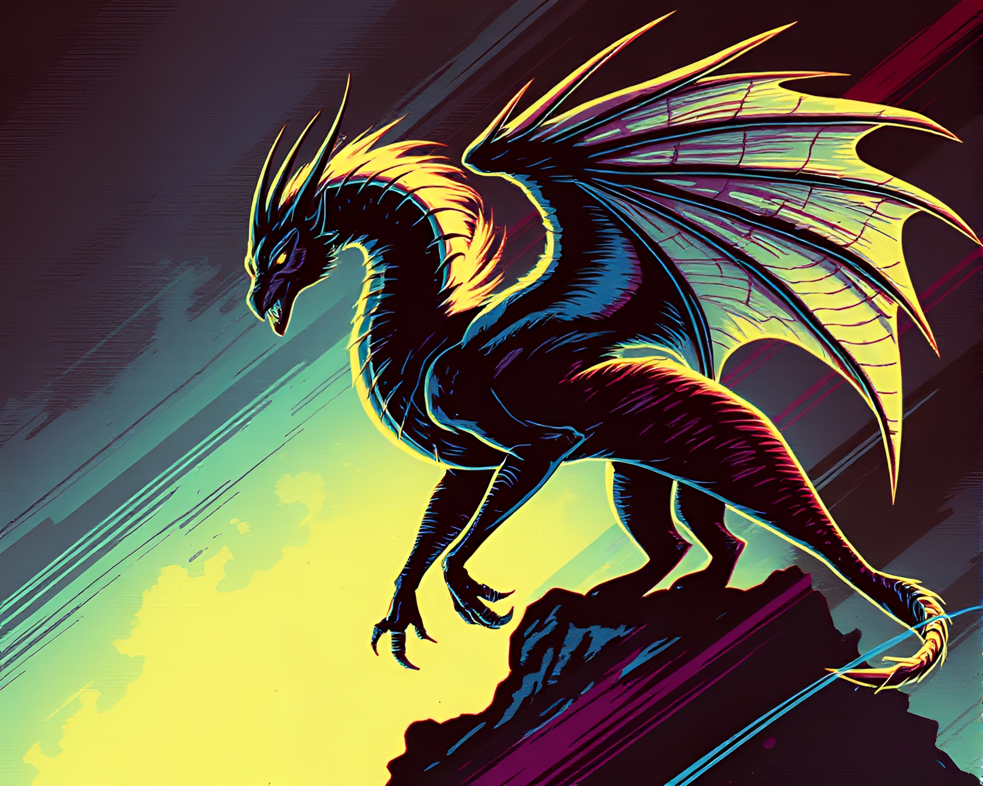 Gryphon Cyberpunk Shading Strokes VHS Distortion Illustration – free AI stock image