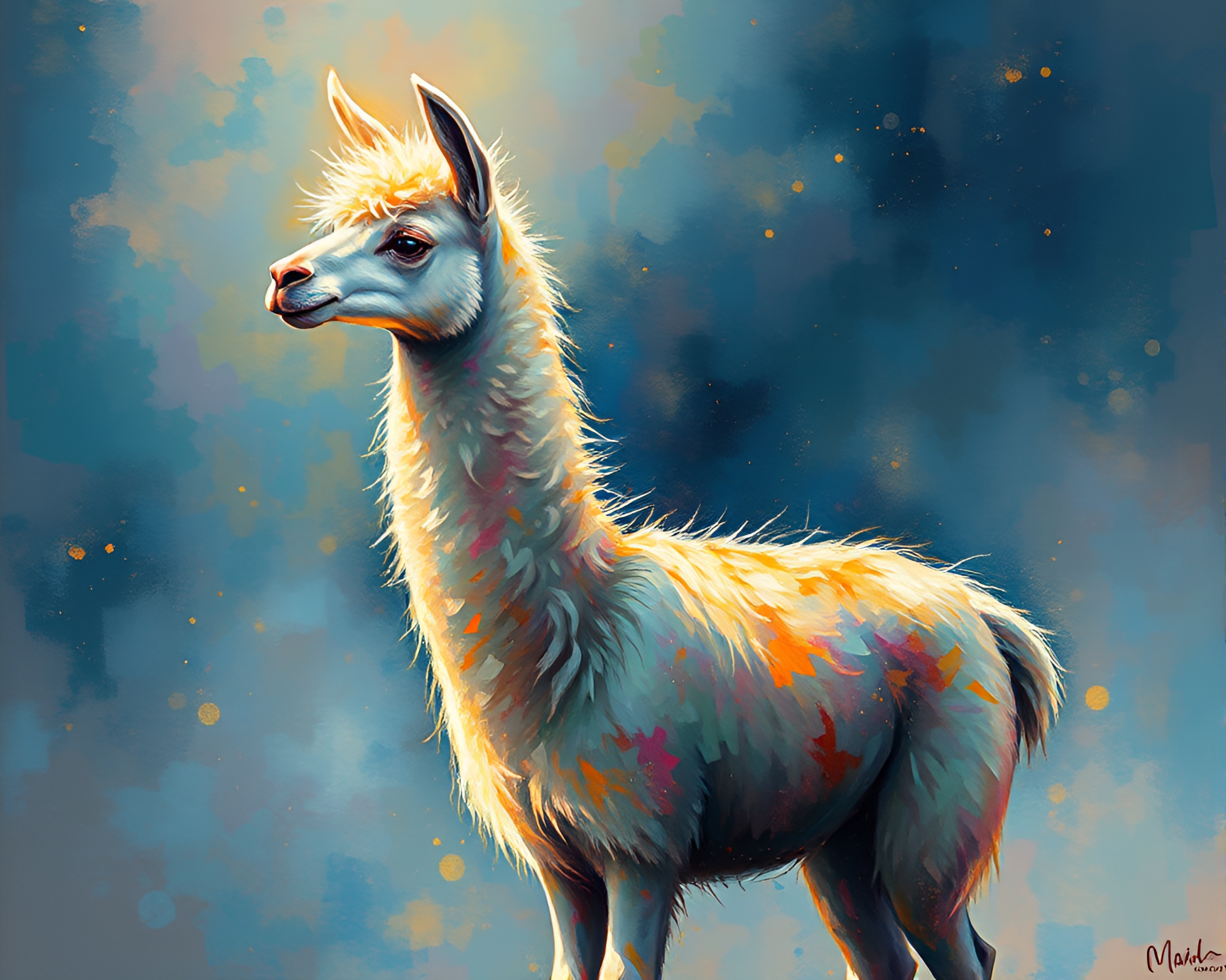 Llama in Backscatter Flare: Crystal Clarity Fresco – free AI stock image