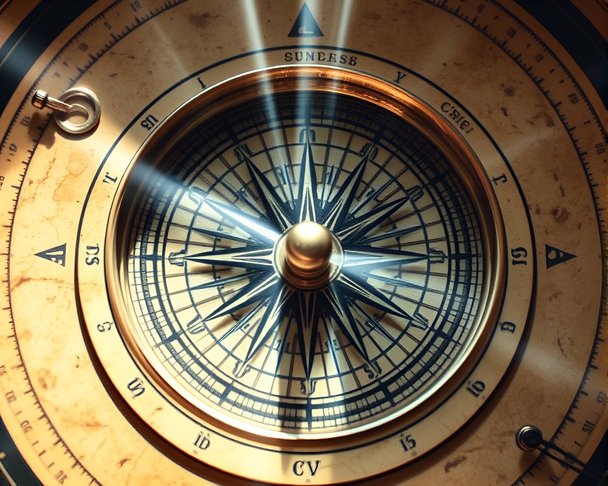 Enchanting Vintage Compass Bathed in Sunbeam Rays – free AI stock image