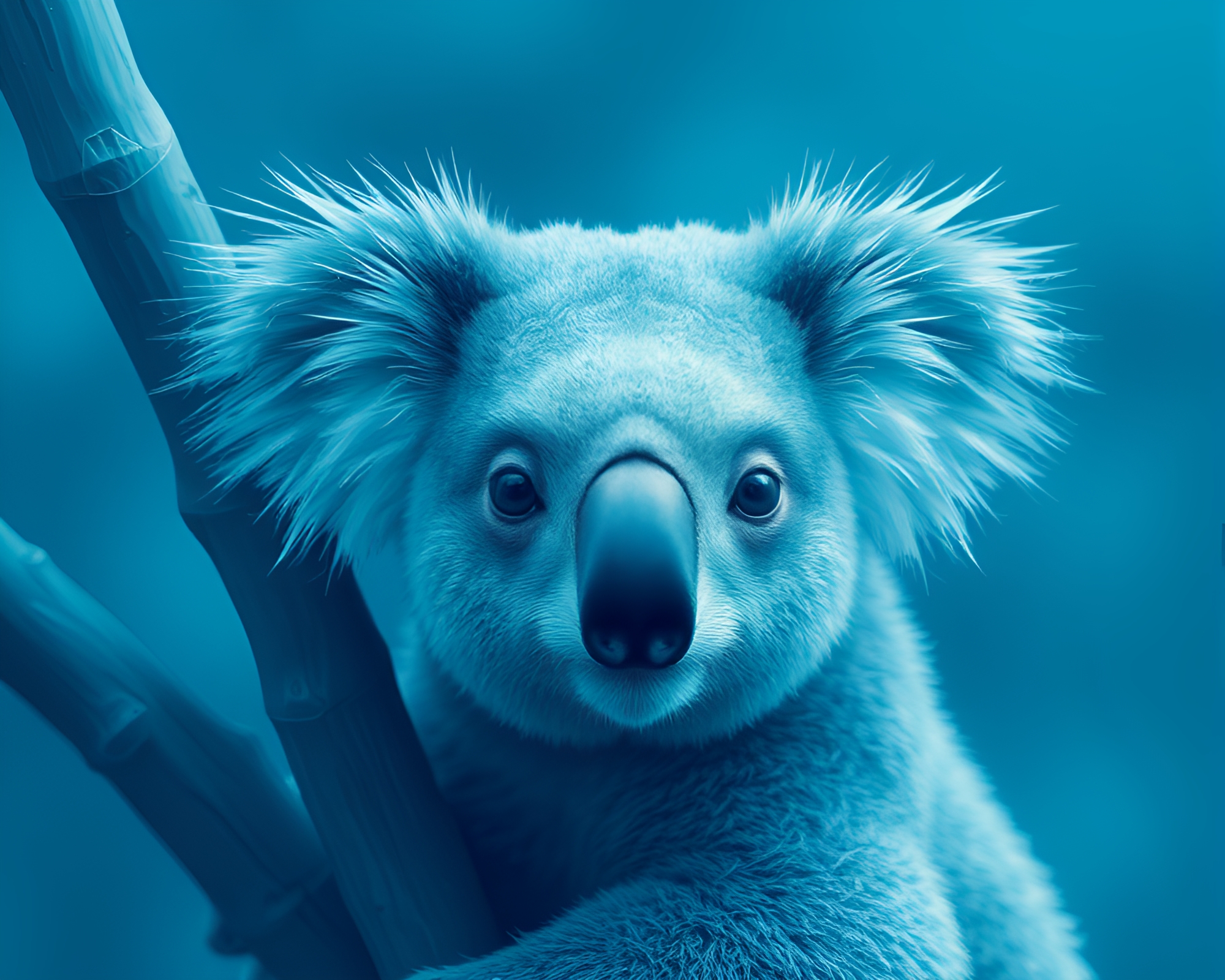Koala Wireframe Relaxing in Digital Ocean Blue Oasis – free AI stock image