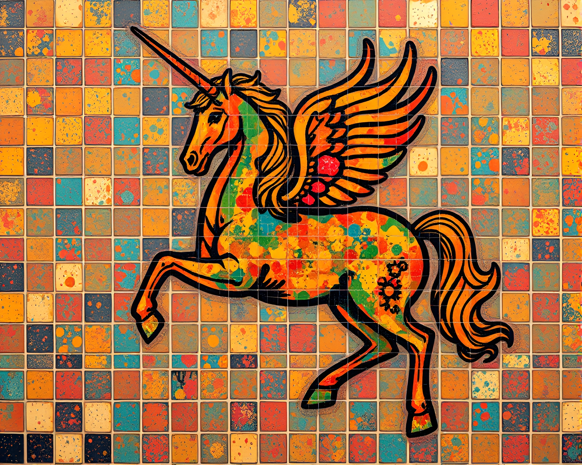 Ethereal Centaur Mosaic in Thermal Imaging Splendor – free AI stock image