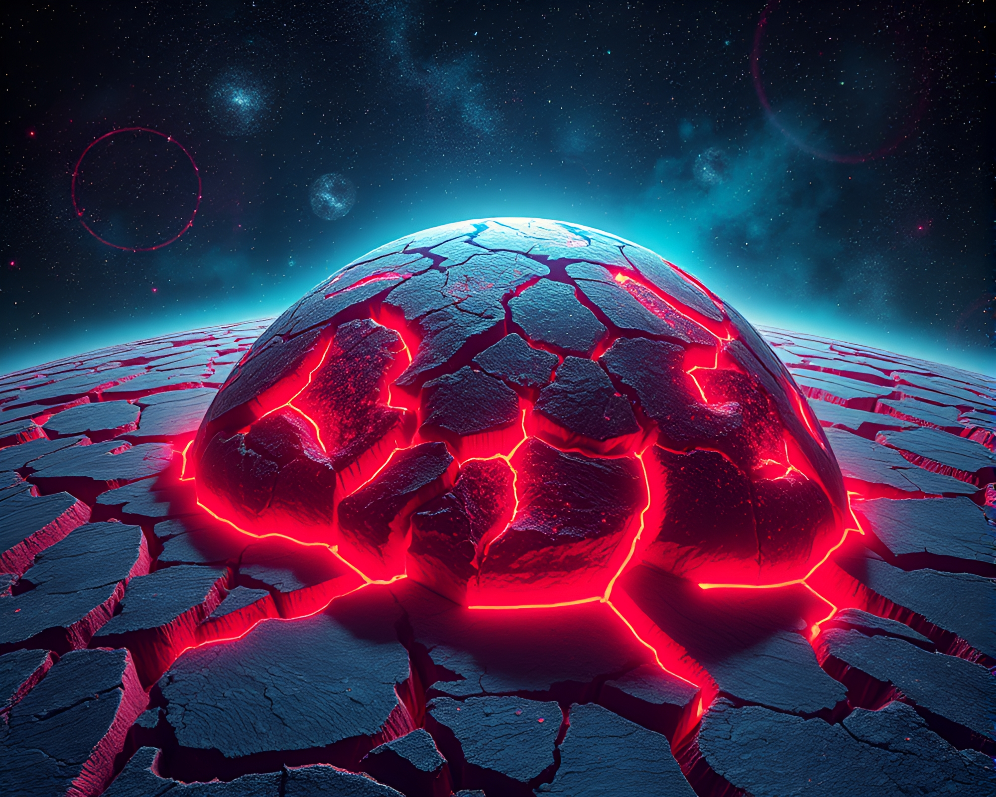 Cracked Earth Mirage: Neon Manga Scene – free AI stock image