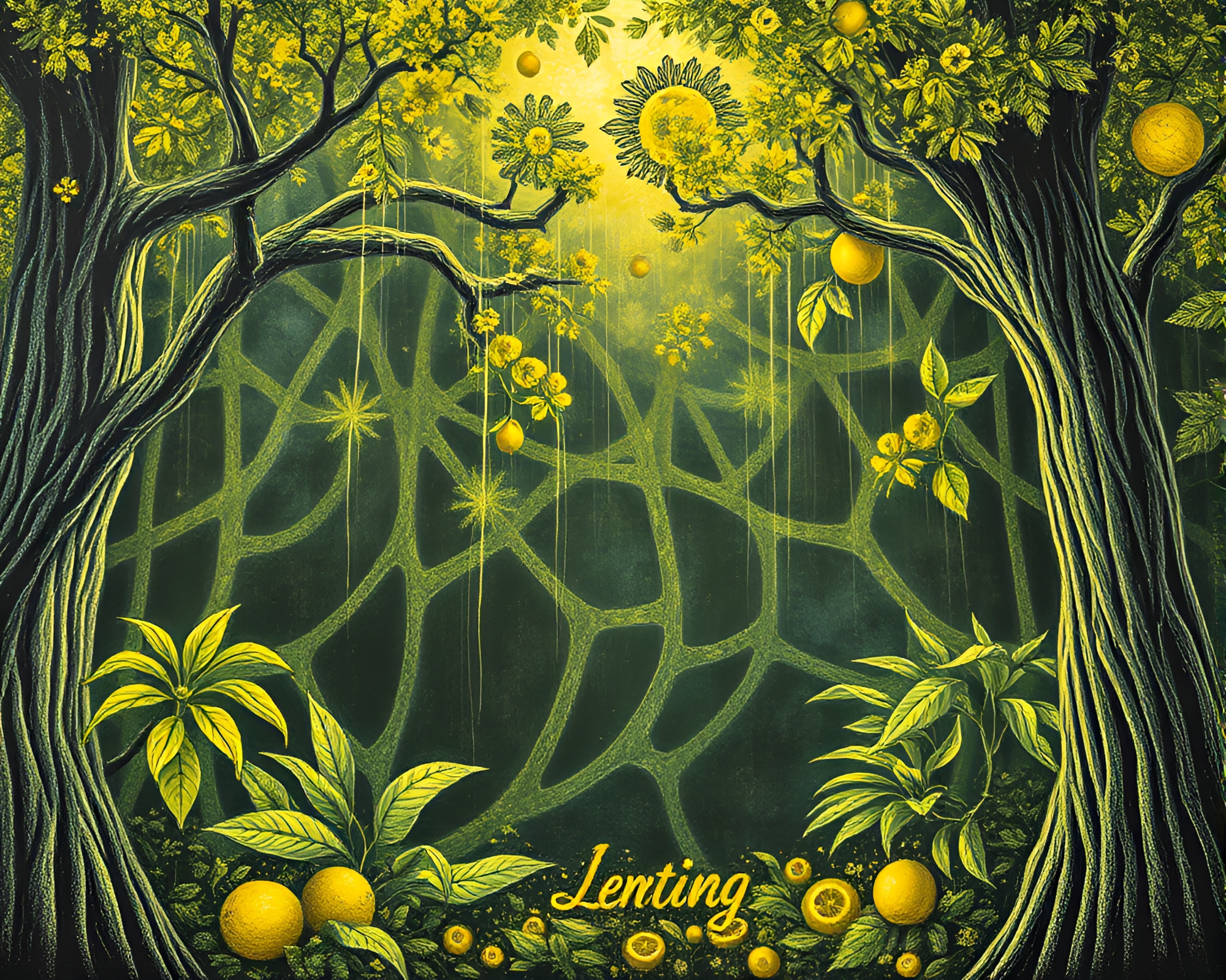 Microscopic Rainforest Canopy Chalk Art – free AI stock image