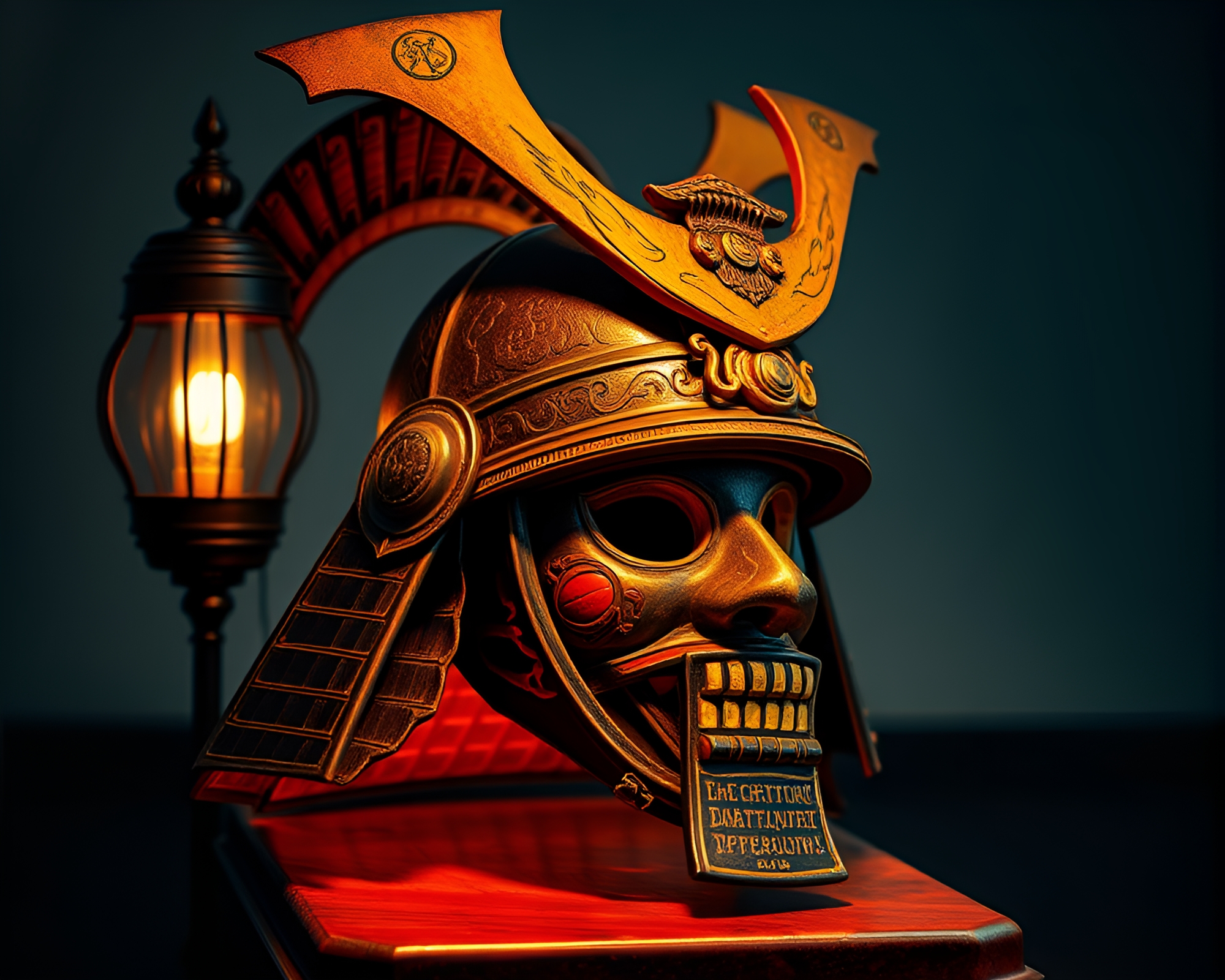 Samurai warrior in tilted library light – free AI stock image