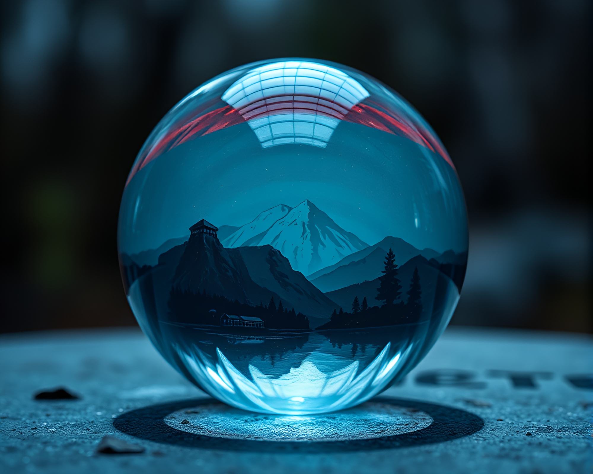 Glass Orb Focus Stacking Landscape Etching with Graffiti Color Scheme – free AI stock image