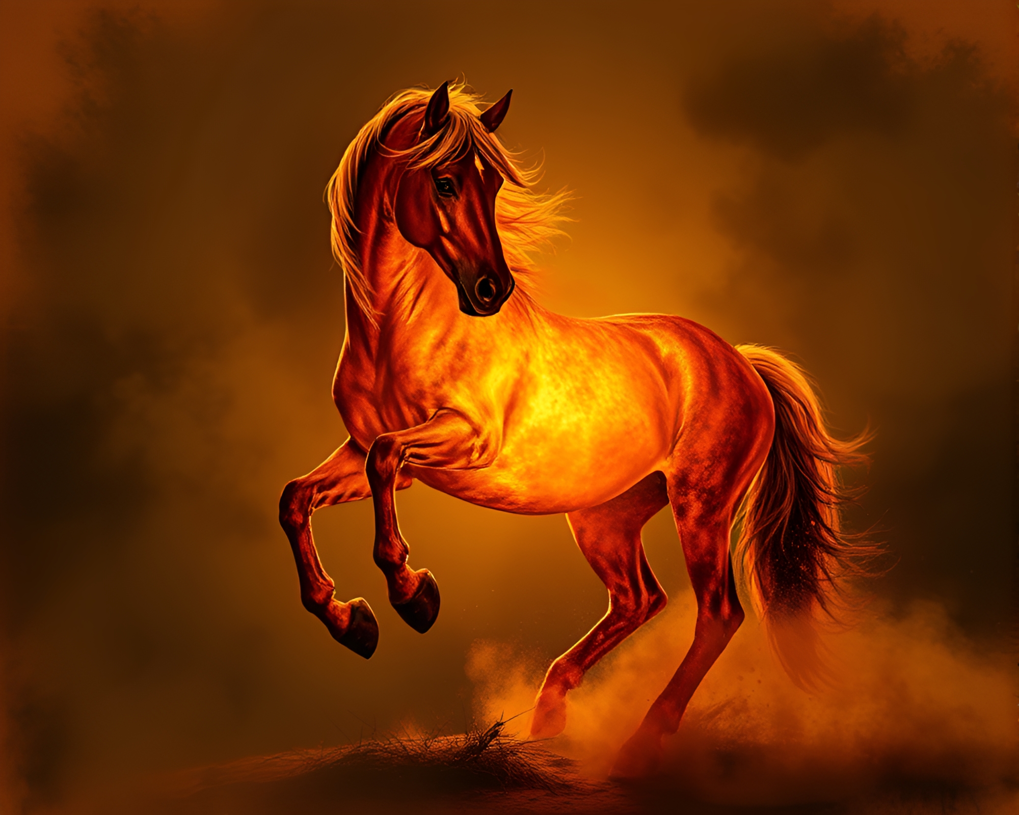 Majestic Wild Stallion in Library Lamp Light Dust Overlay – free AI stock image