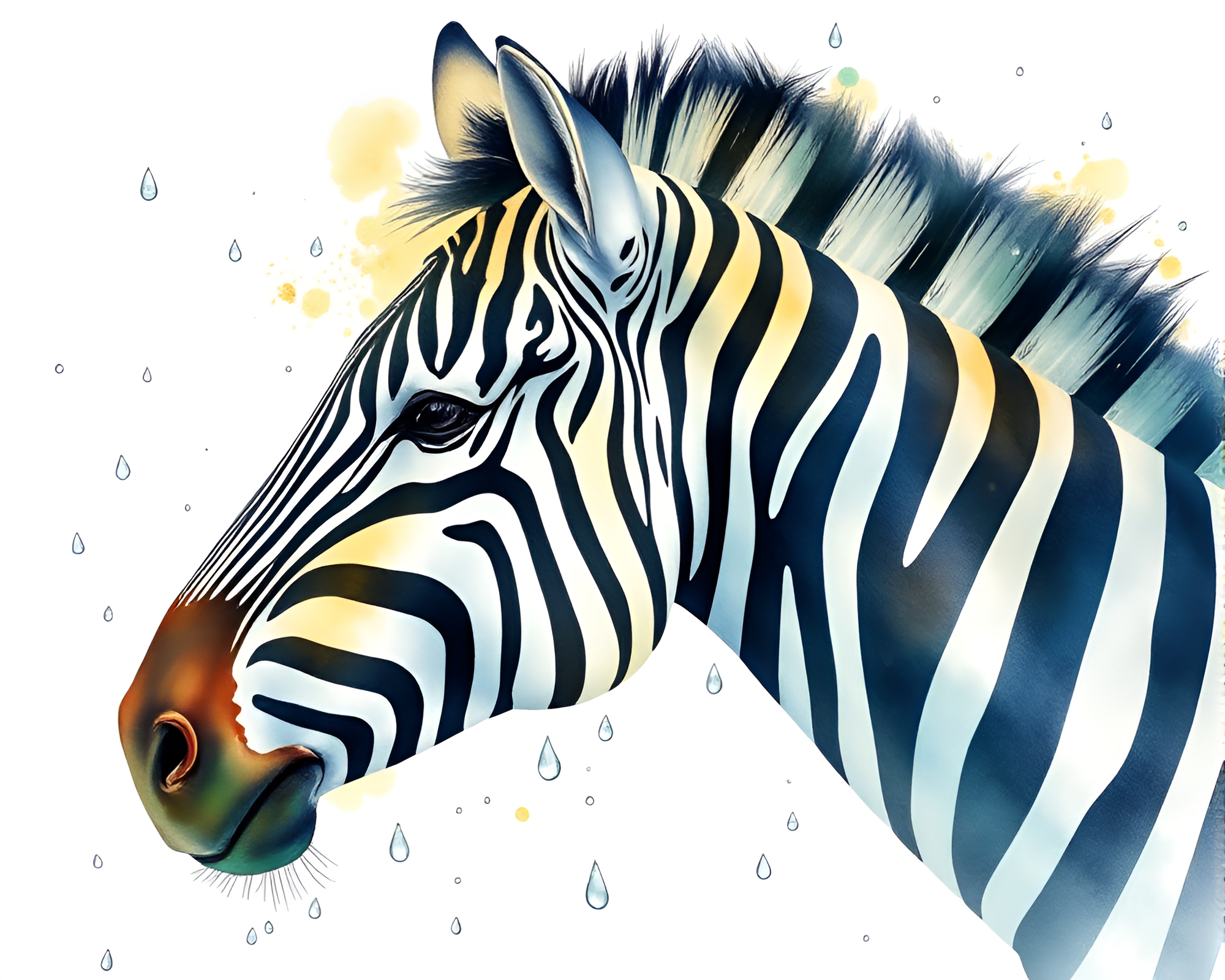 Zebra in Rain Droplets Blueprint Style Art – free AI stock image