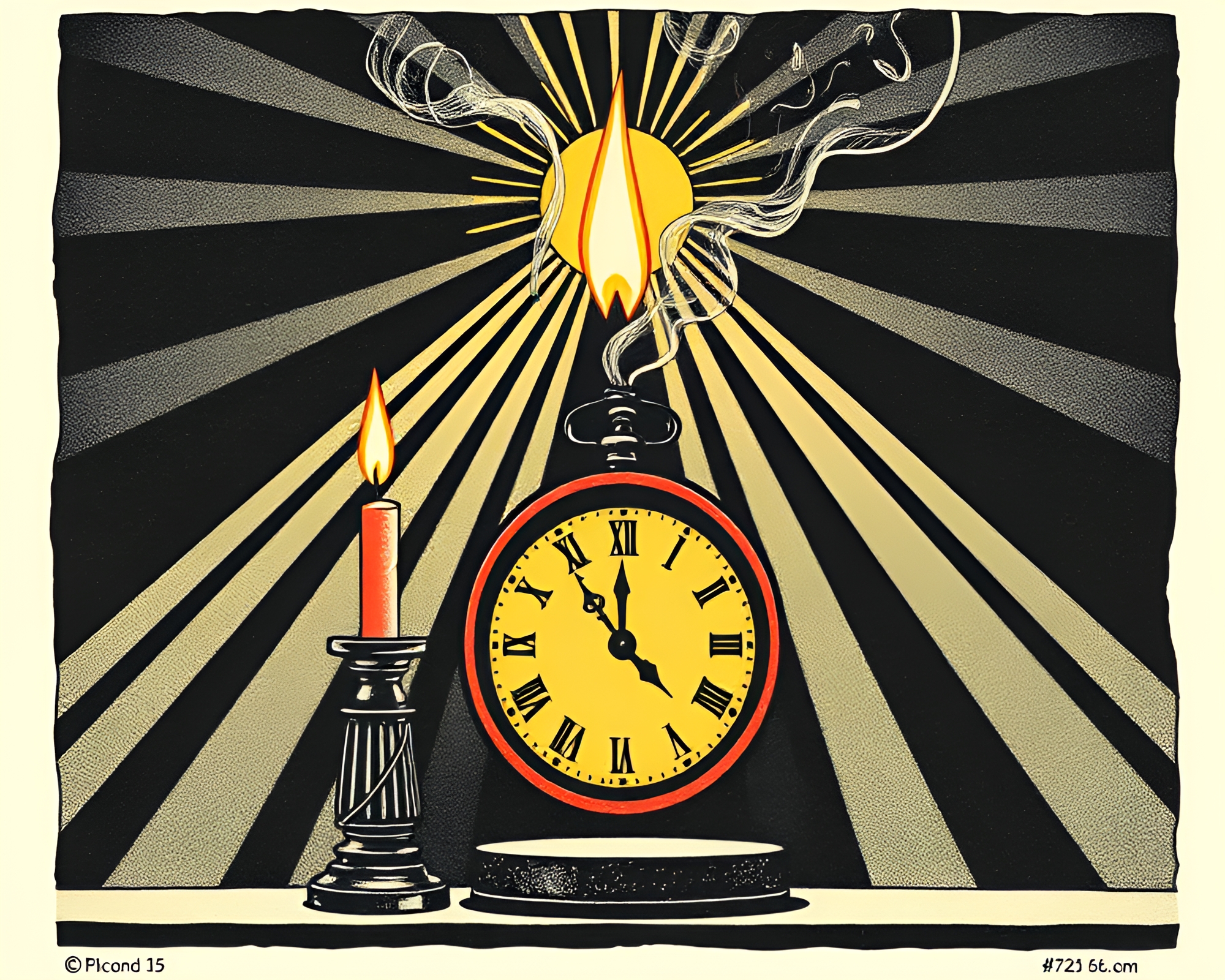 Sunlit Chrono Clock with Dancing Candle Smoke Print – free AI stock image