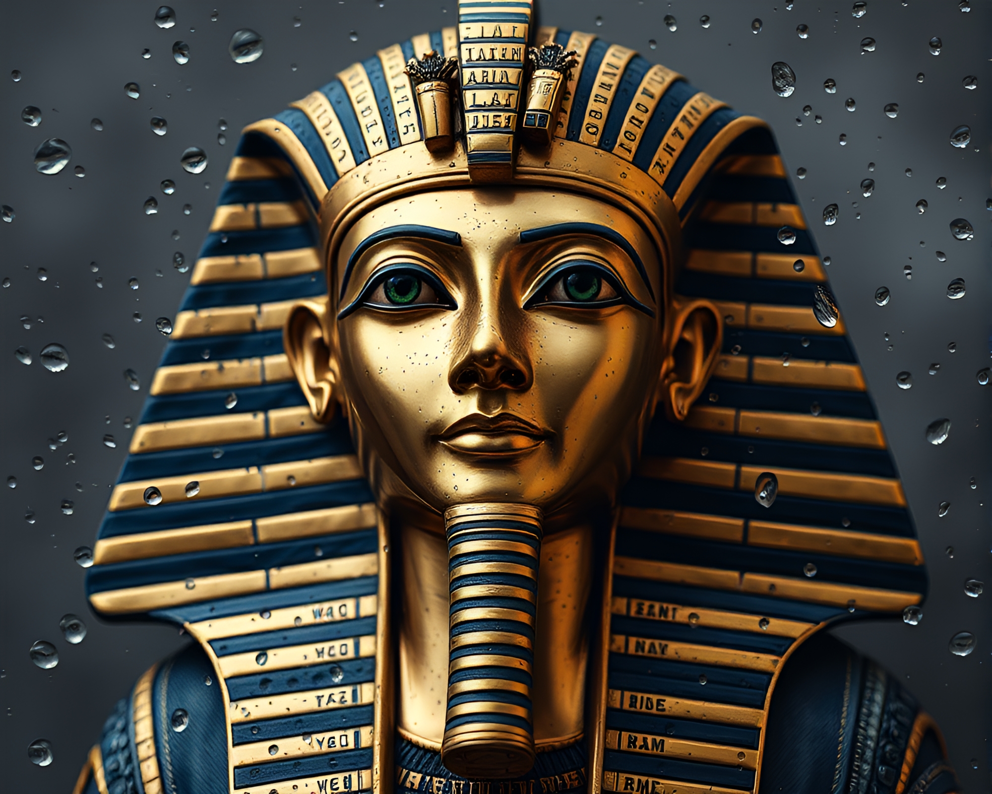 Hyper-Realistic Pharaoh Mask with Water Droplets – free AI stock image