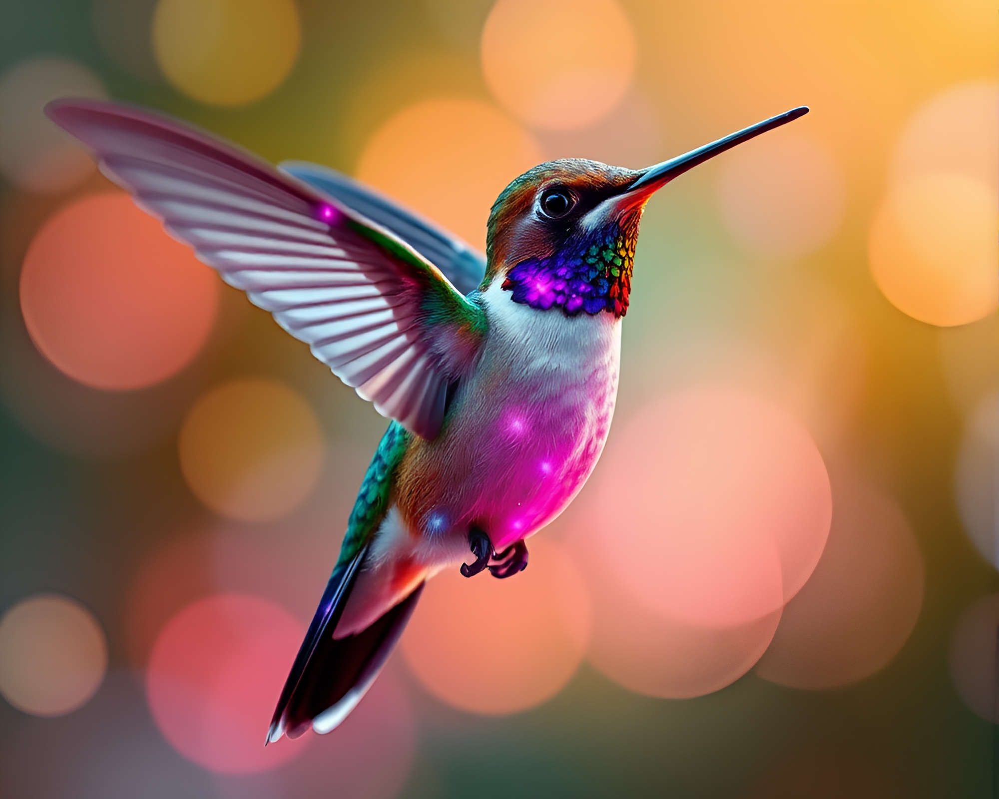 Glowing Fractal Hummingbird in Pop Art Style – free AI stock image